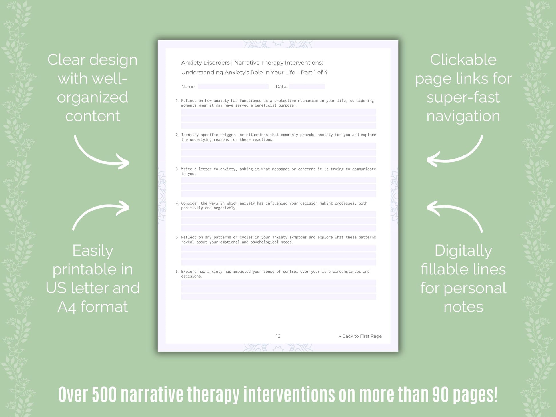 Anxiety Disorders Narrative Therapy Counseling Templates