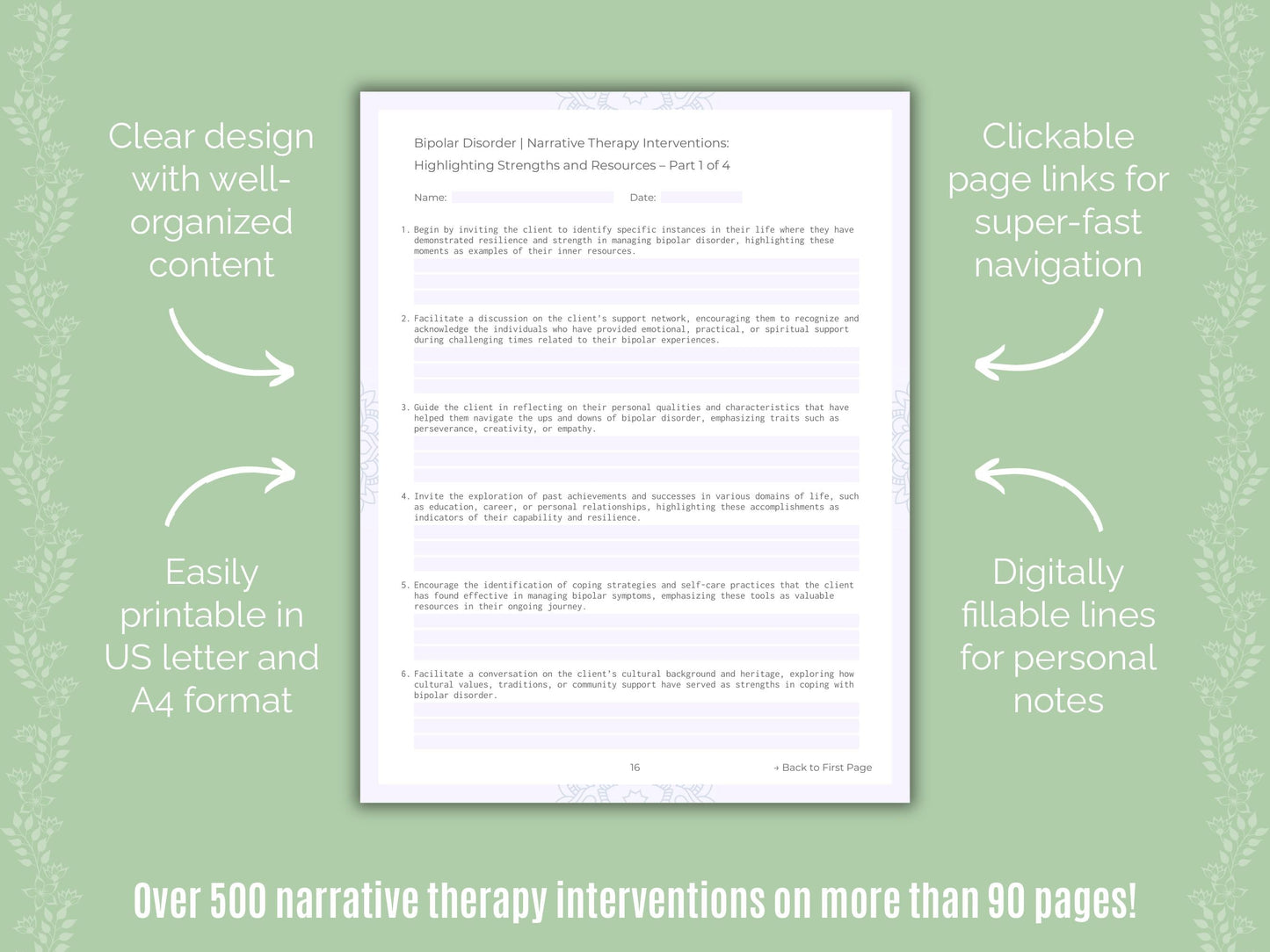 Bipolar Disorder Narrative Therapy Counseling Templates