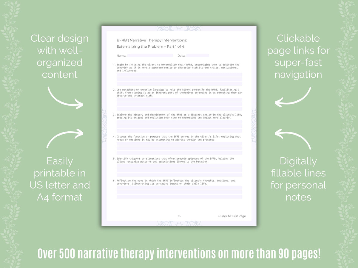 Body-Focused Repetitive Behavior (BFRB) Narrative Therapy Counseling Templates