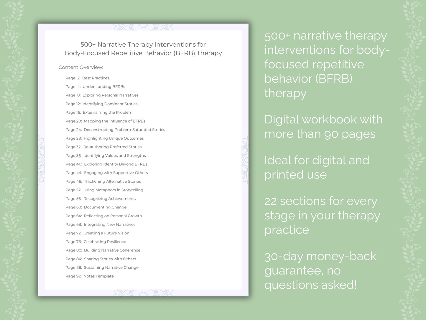 Body-Focused Repetitive Behavior (BFRB) Narrative Therapy Therapist Worksheets