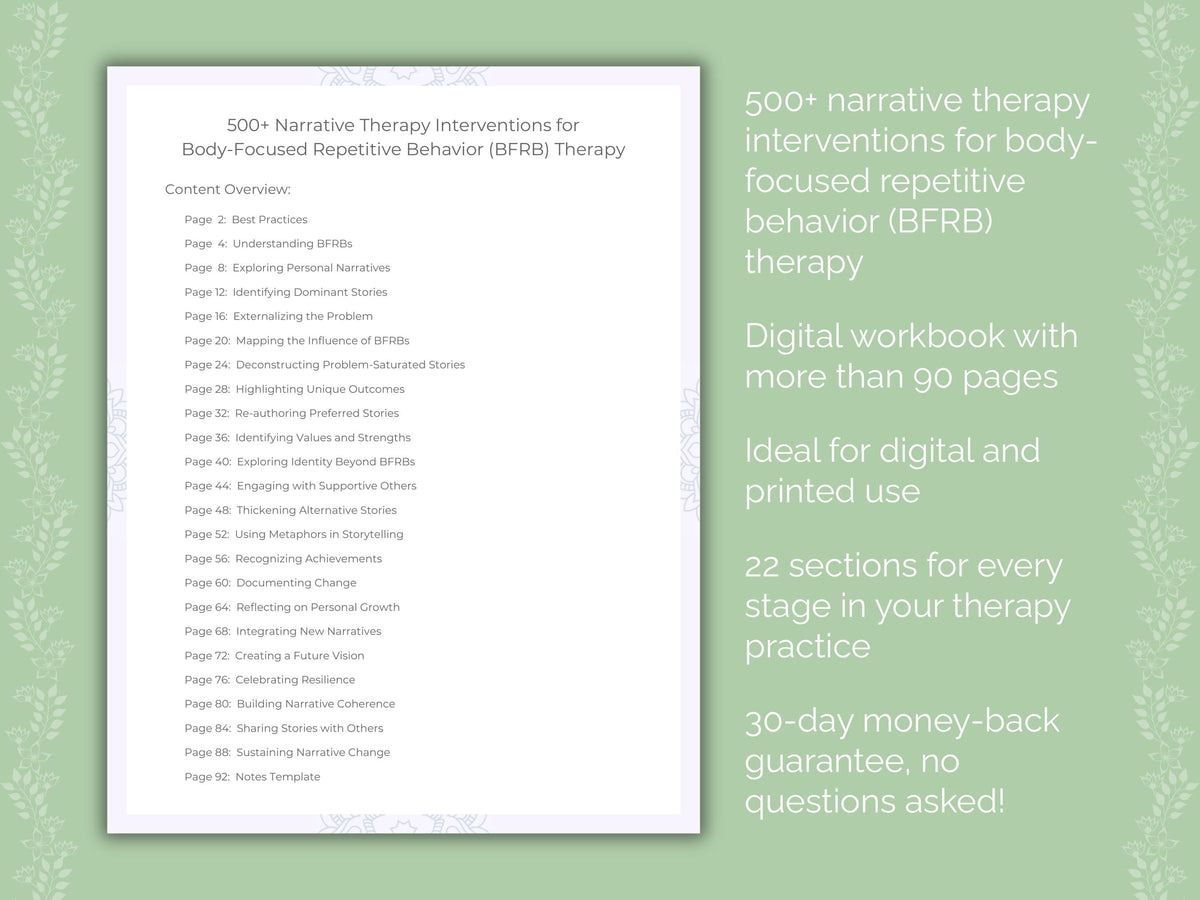 Body-Focused Repetitive Behavior (BFRB) Narrative Therapy Therapist Worksheets