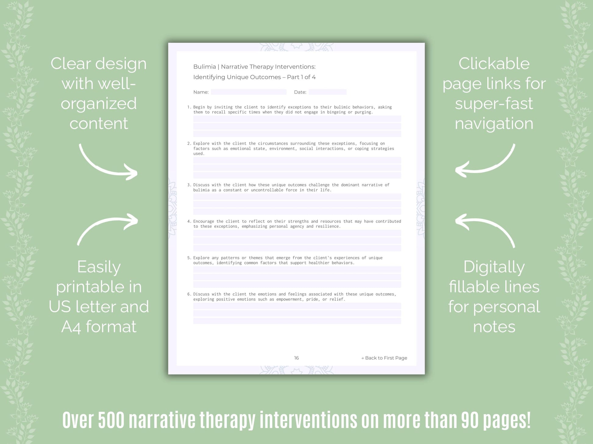 Bulimia Narrative Therapy Counseling Templates