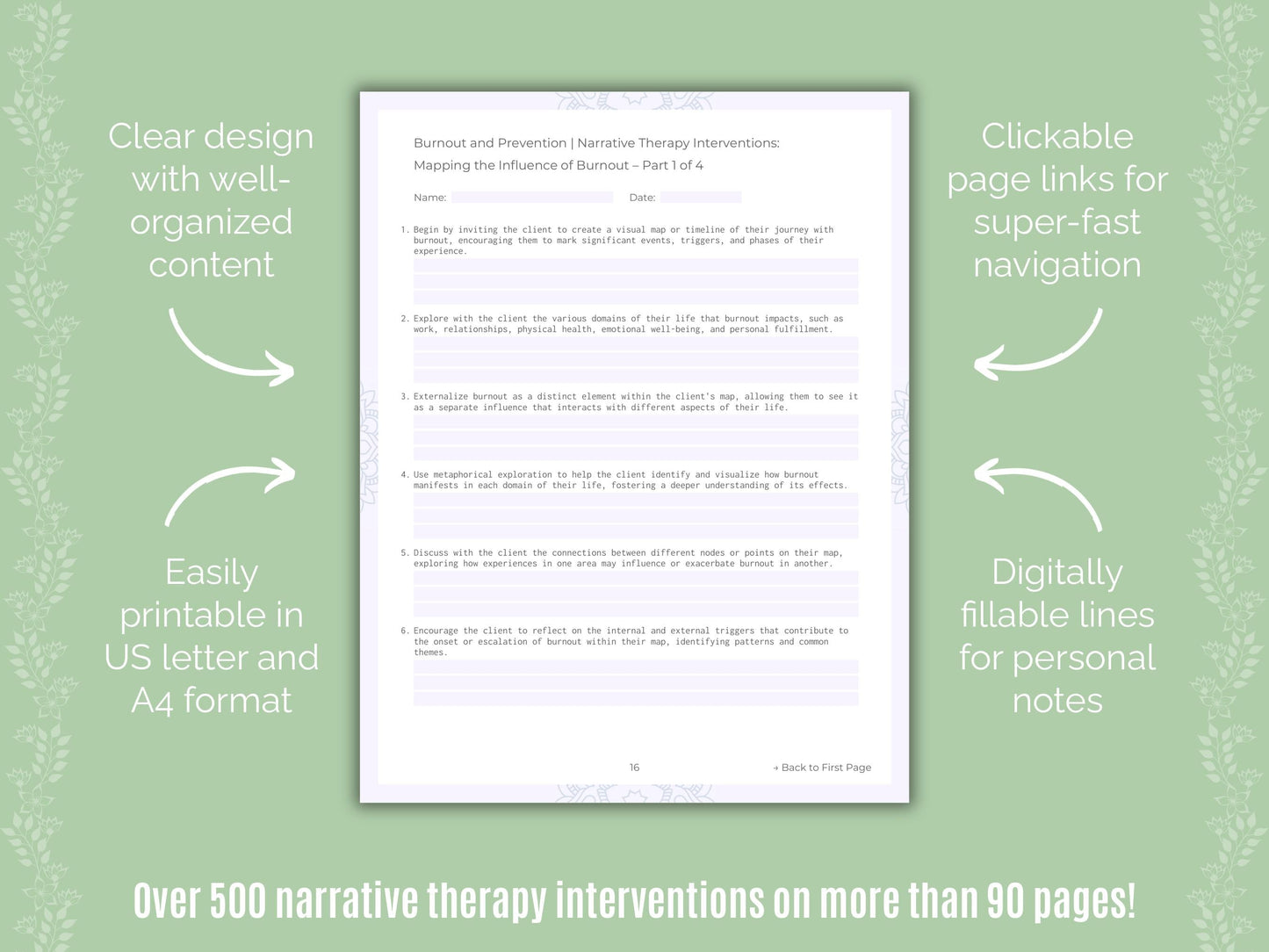 Burnout and Prevention Narrative Therapy Counseling Templates