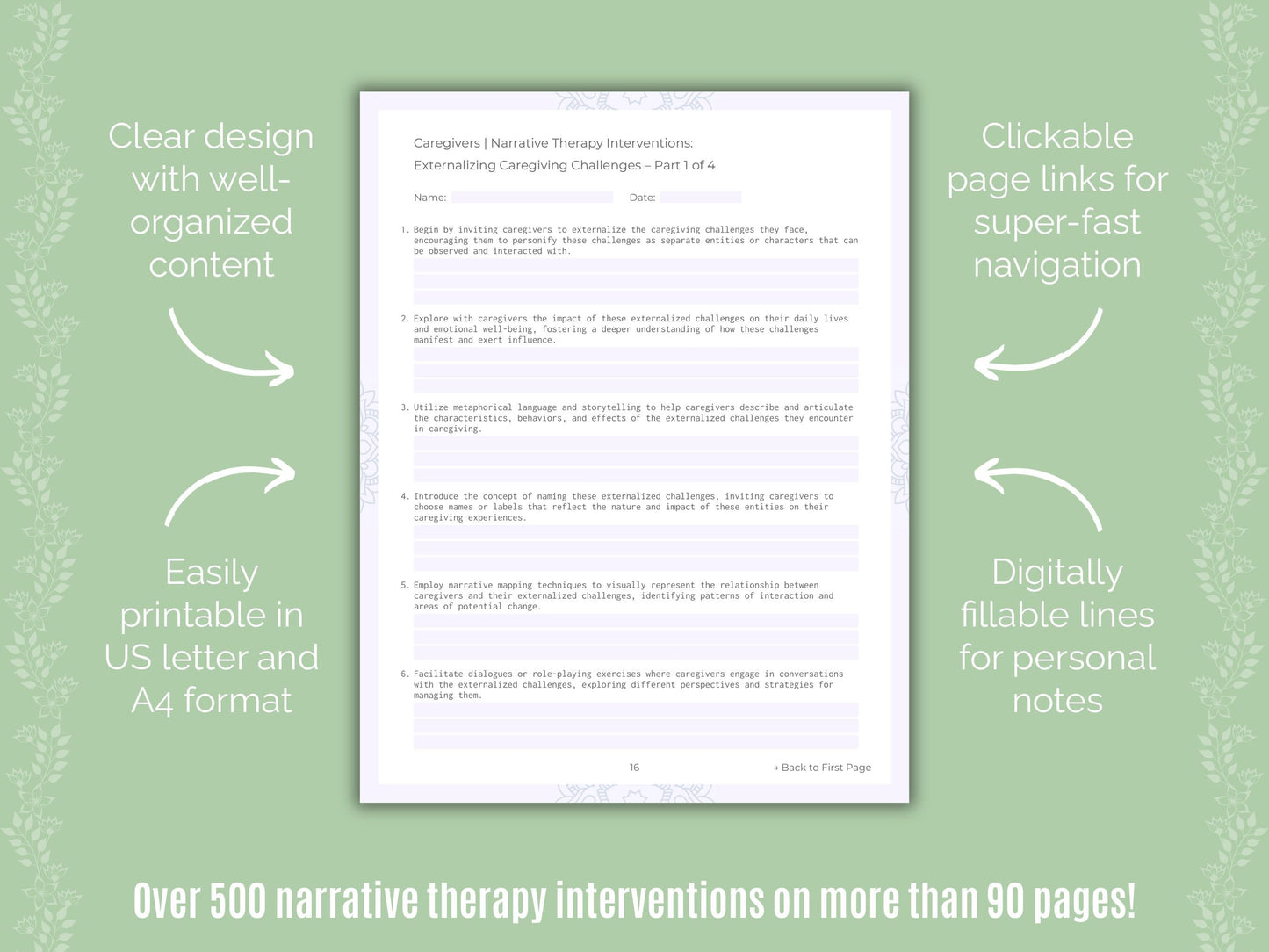 Caregivers Narrative Therapy Counseling Templates