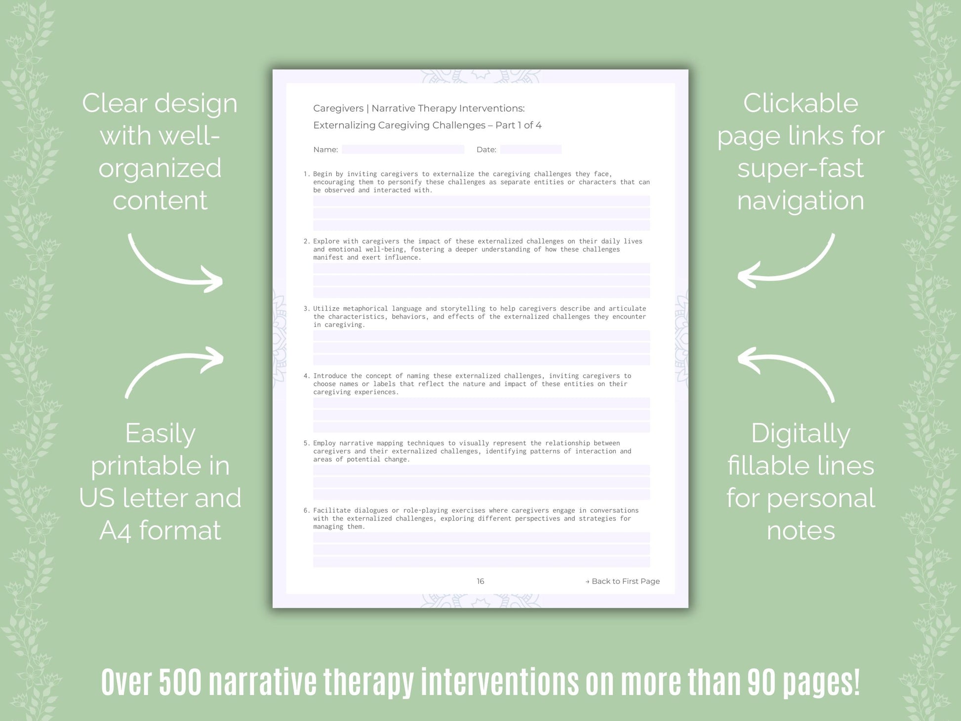 Caregivers Narrative Therapy Counseling Templates