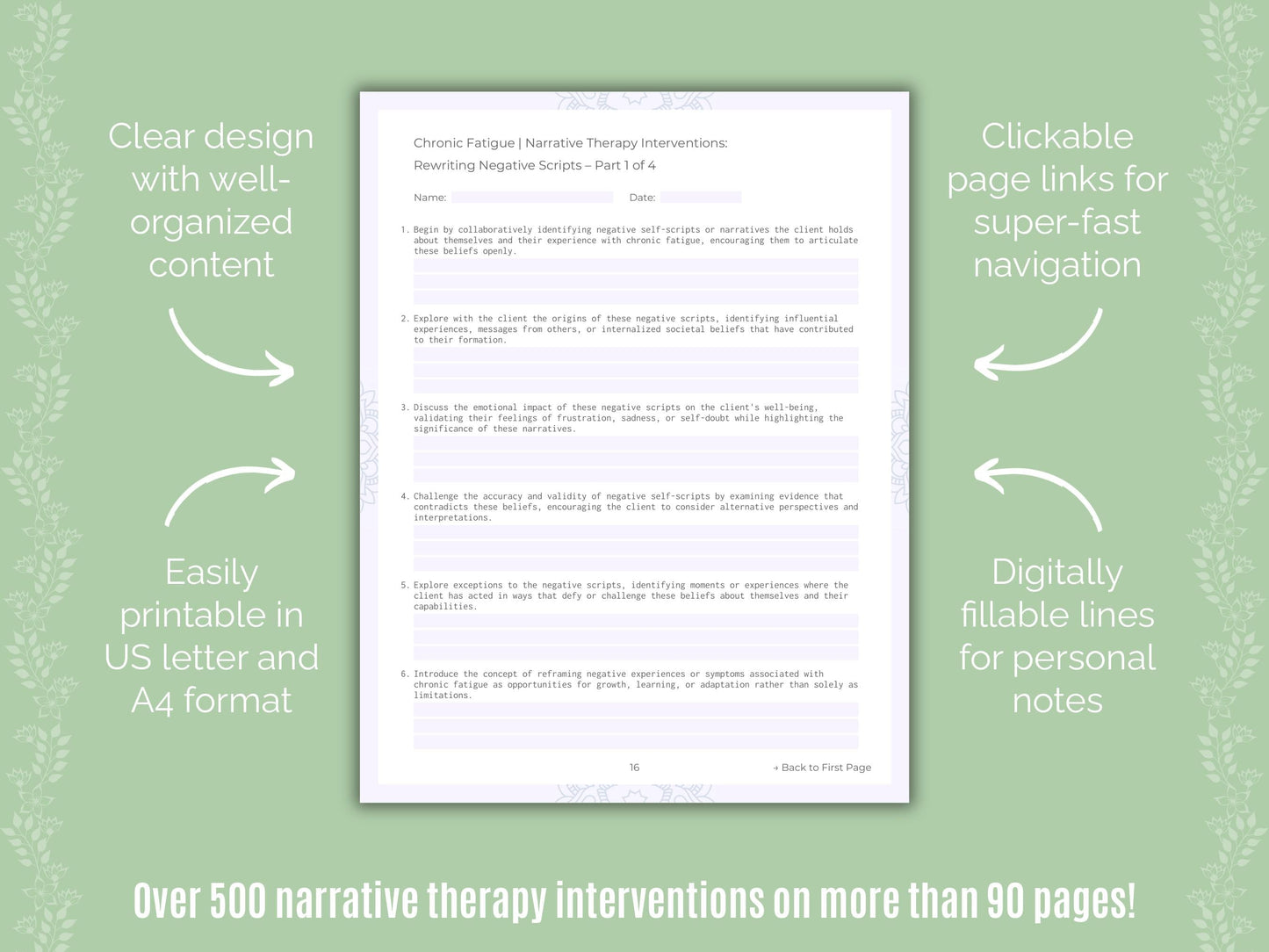 Chronic Fatigue Narrative Therapy Counseling Templates