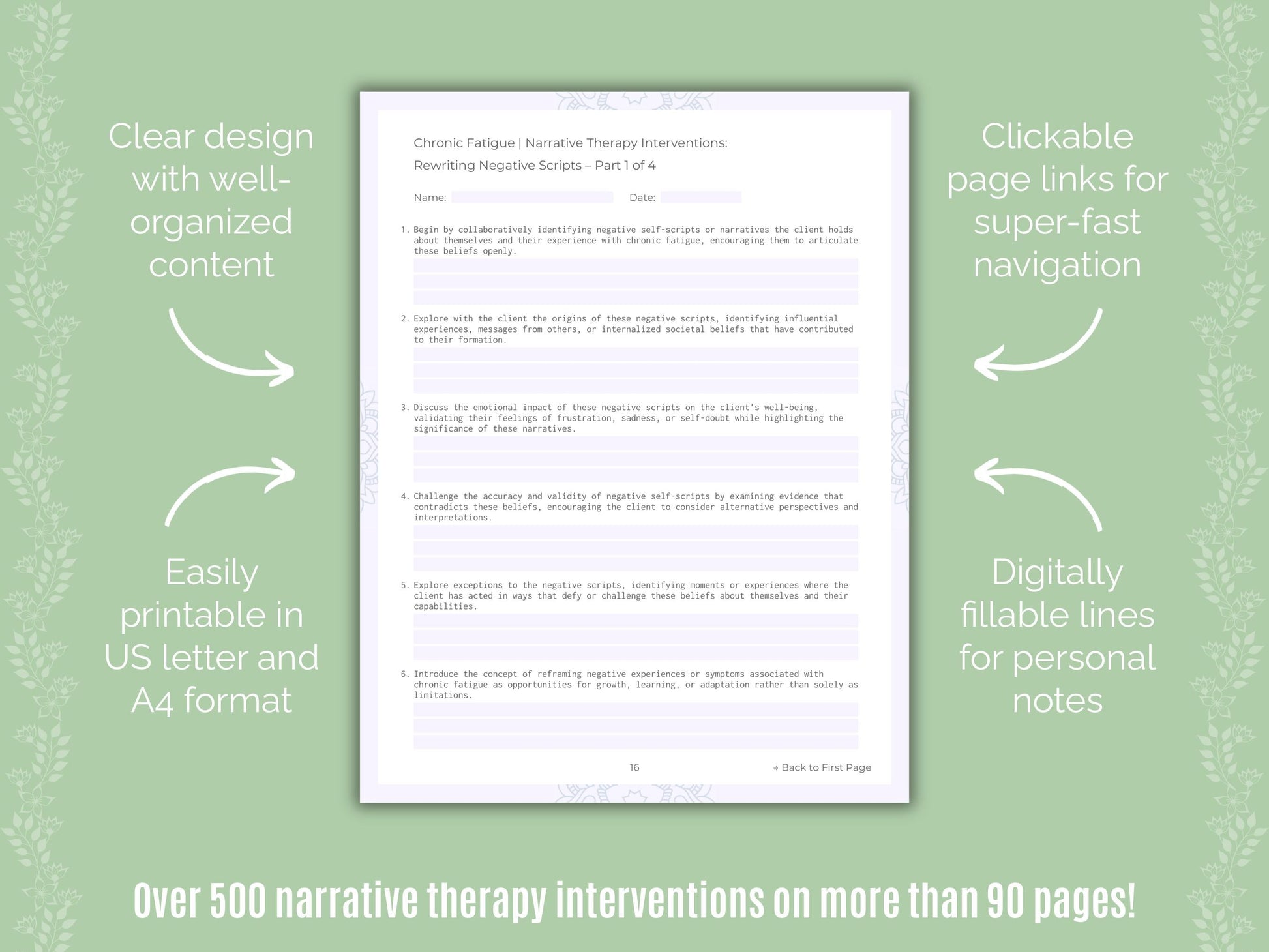 Chronic Fatigue Narrative Therapy Counseling Templates