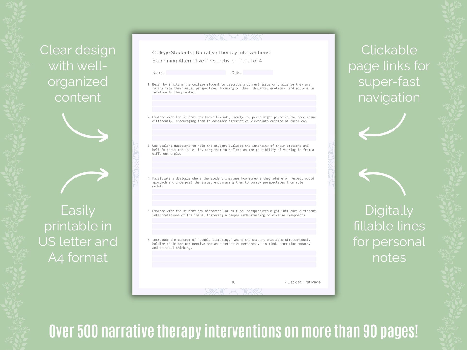 College Students Narrative Therapy Counseling Templates