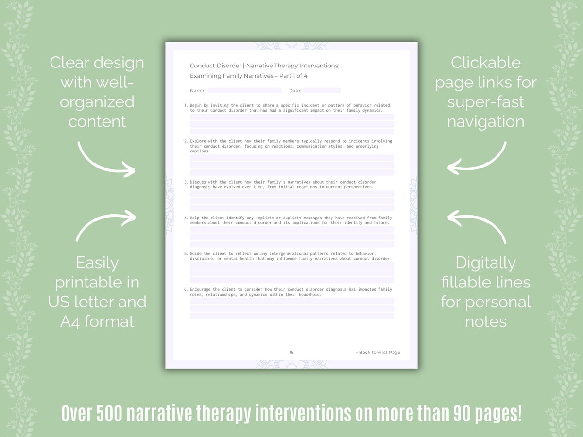 Conduct Disorder Narrative Therapy Counseling Templates