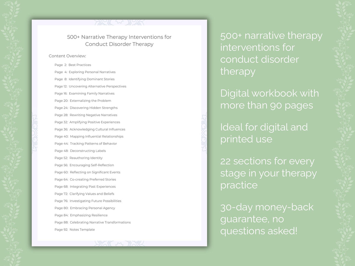 Conduct Disorder Narrative Therapy Therapist Worksheets