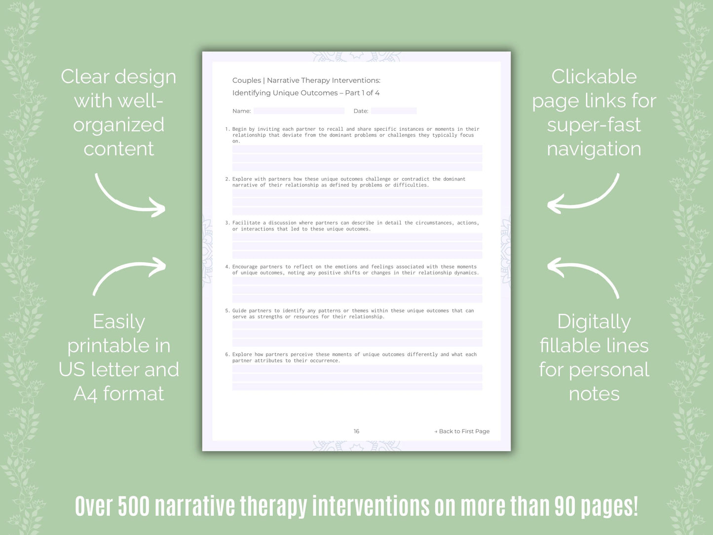 Couples Narrative Therapy Counseling Templates