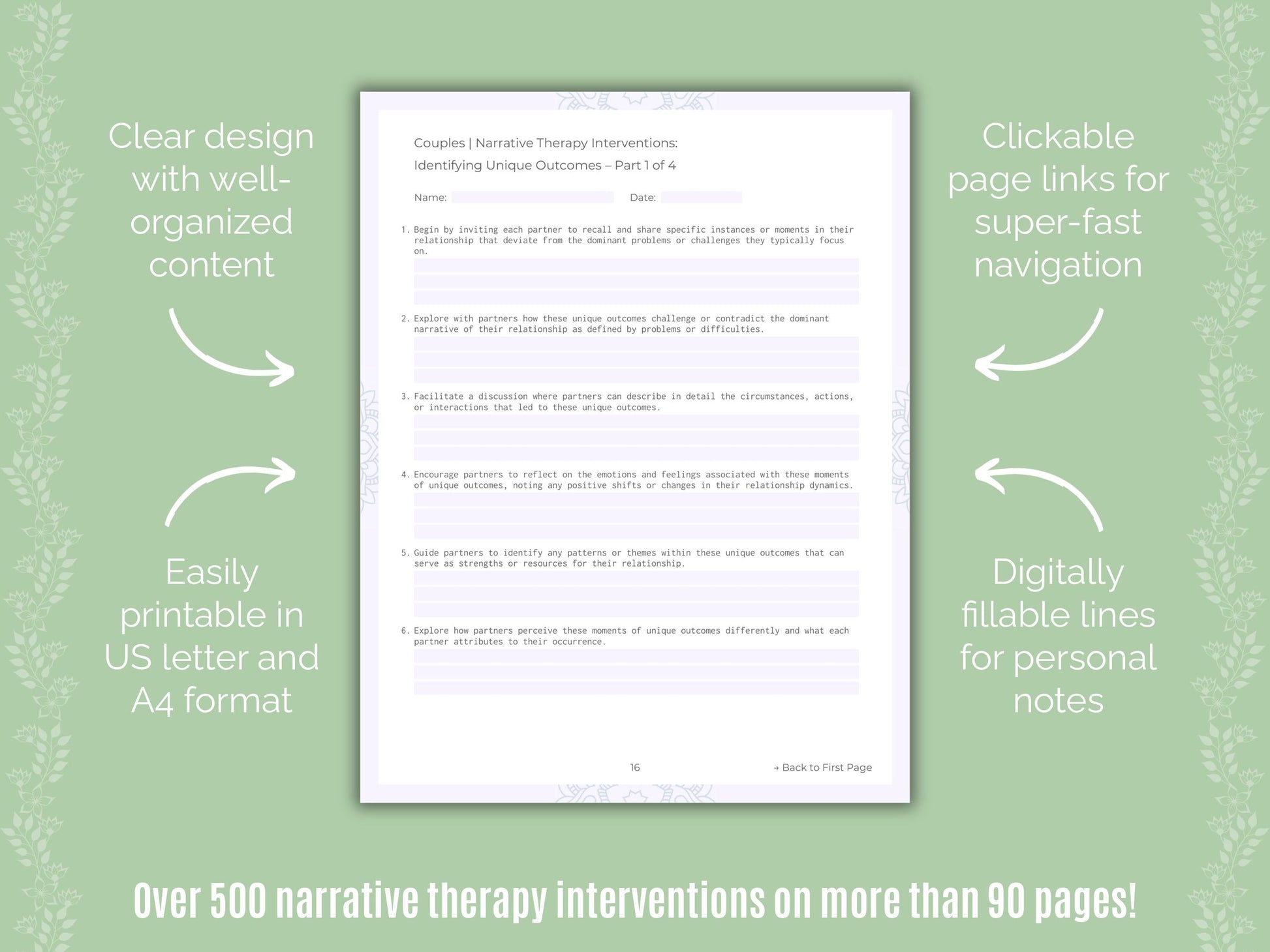 Couples Narrative Therapy Counseling Templates