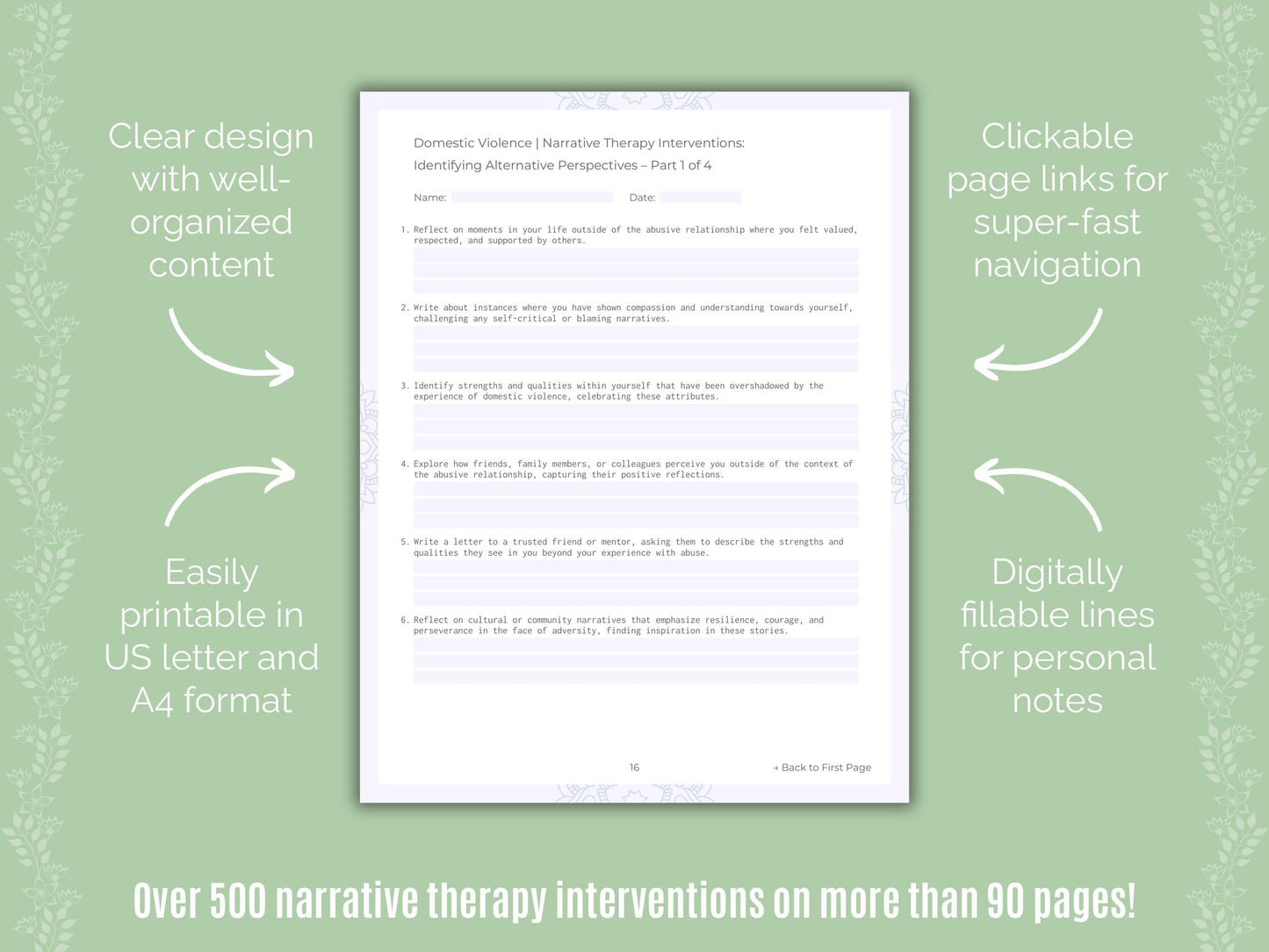 Domestic Violence Narrative Therapy Counseling Templates