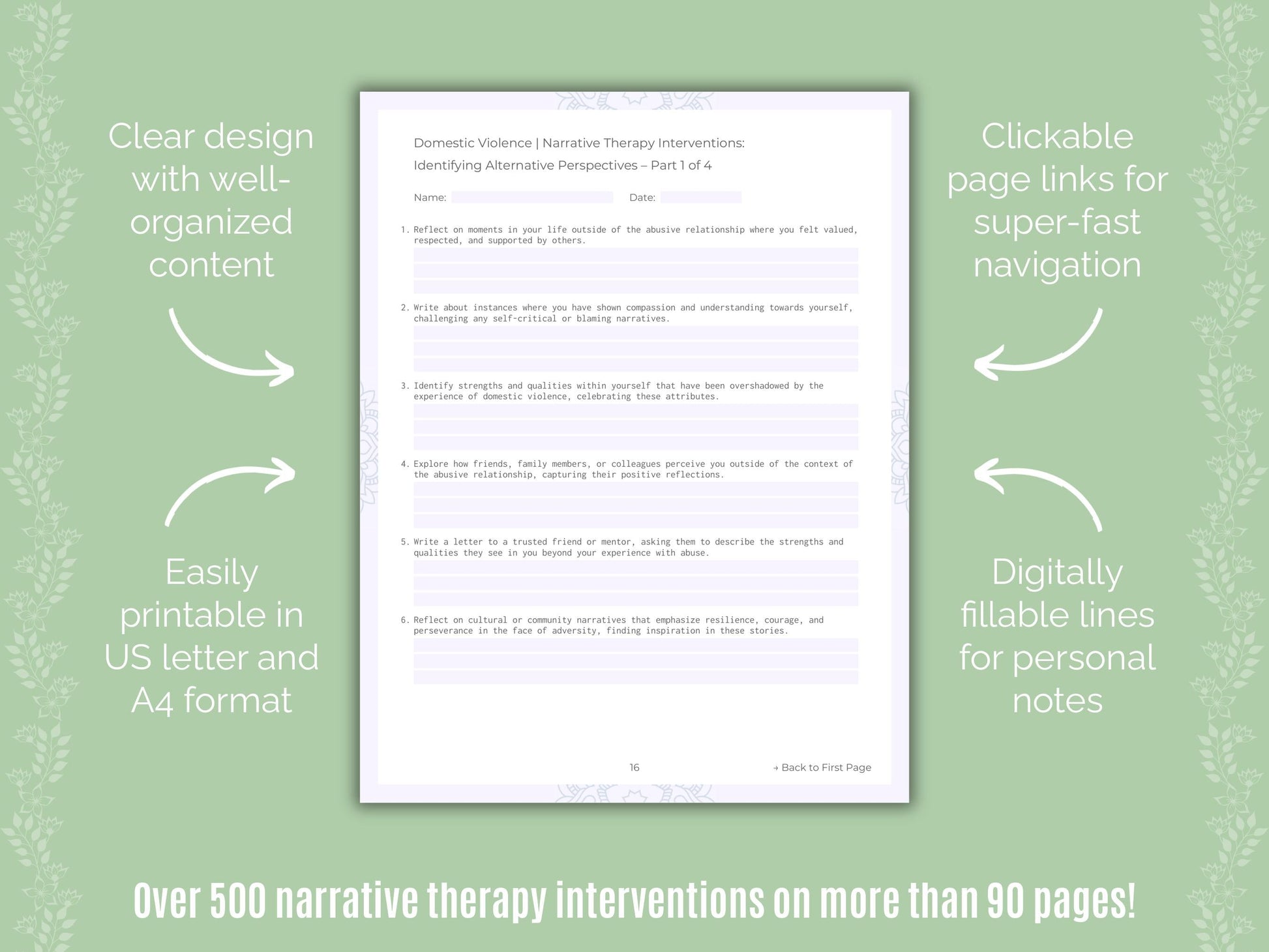 Domestic Violence Narrative Therapy Counseling Templates