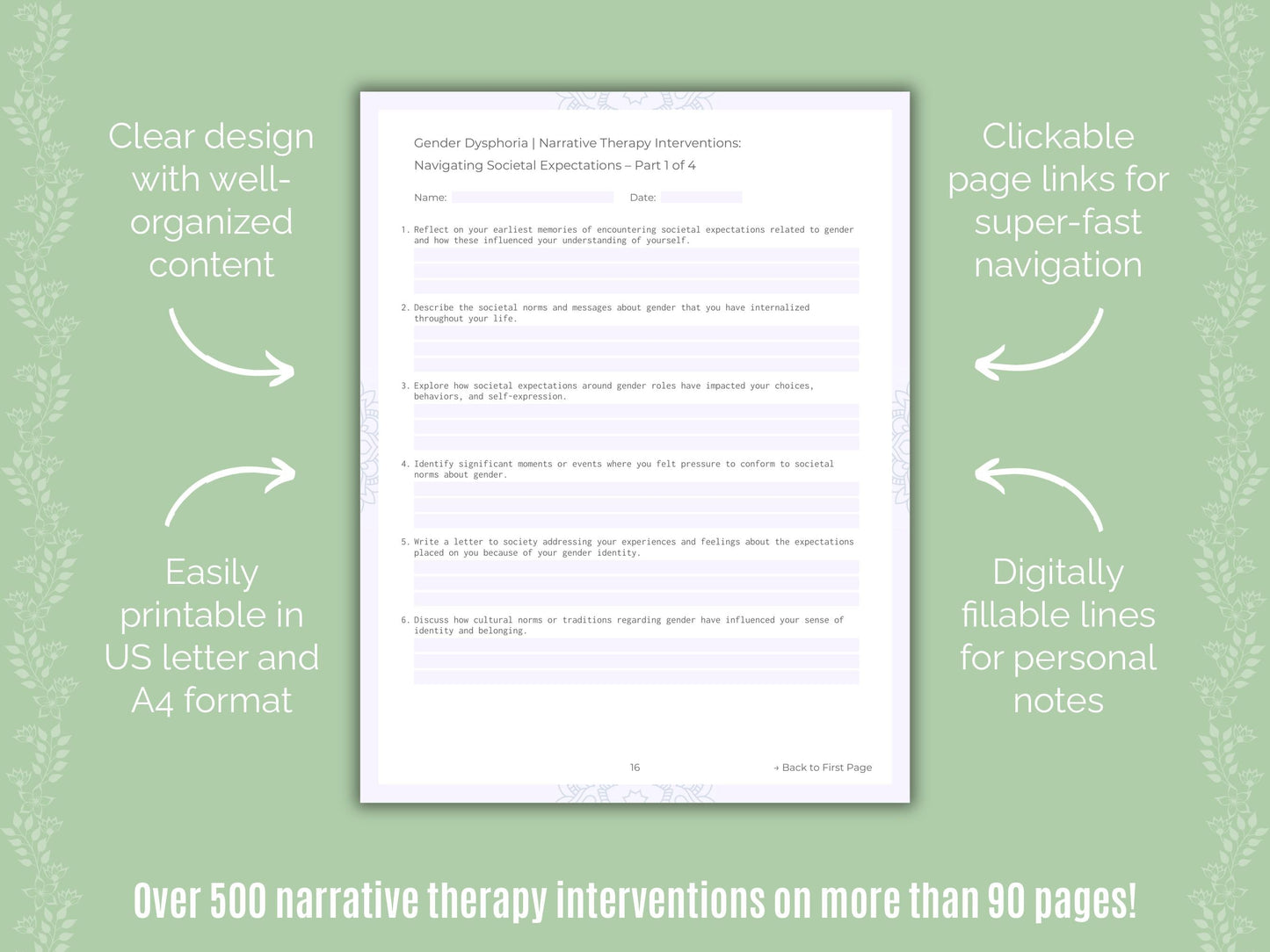 Gender Dysphoria Narrative Therapy Counseling Templates