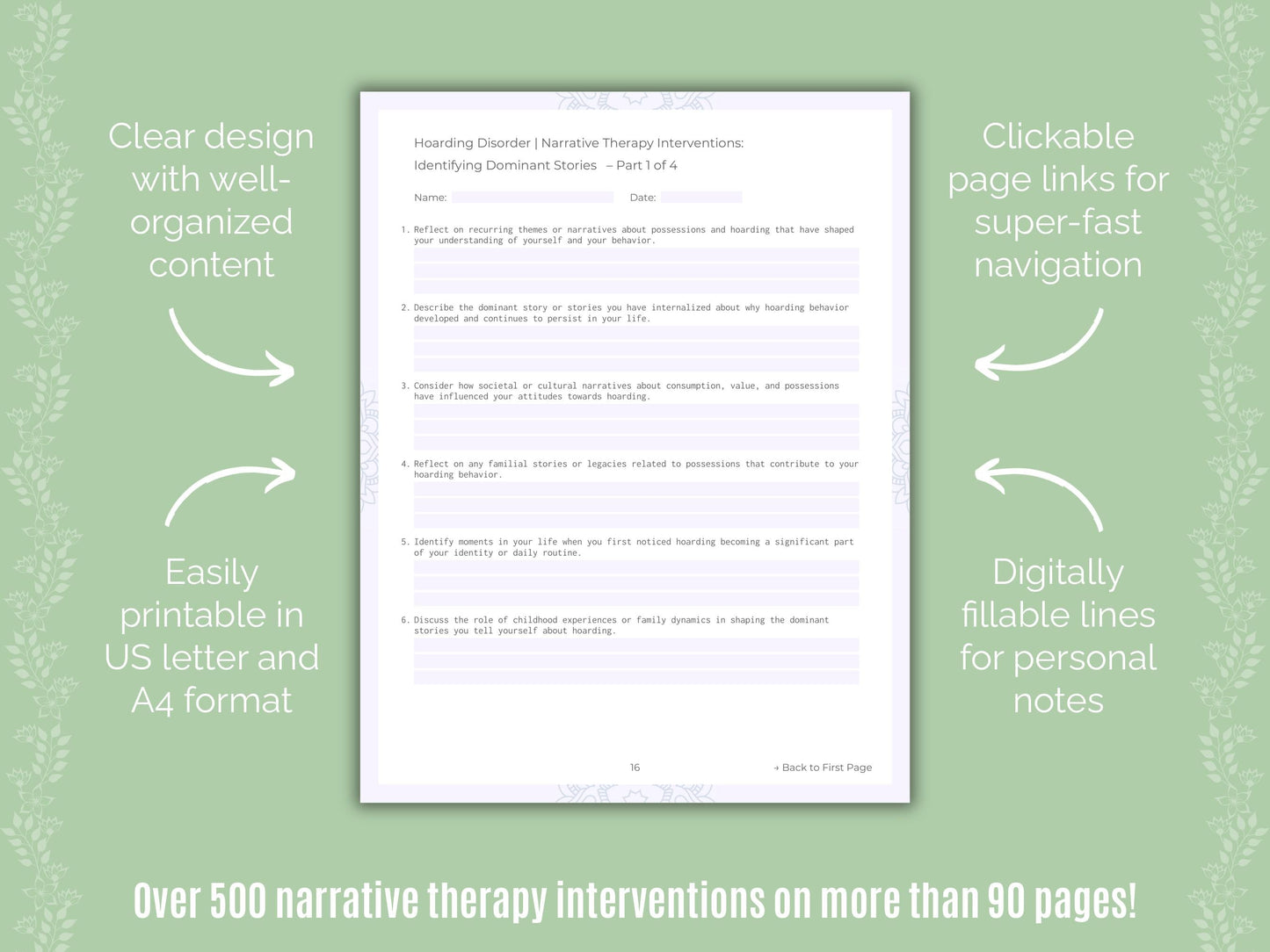 Hoarding Disorder Narrative Therapy Counseling Templates