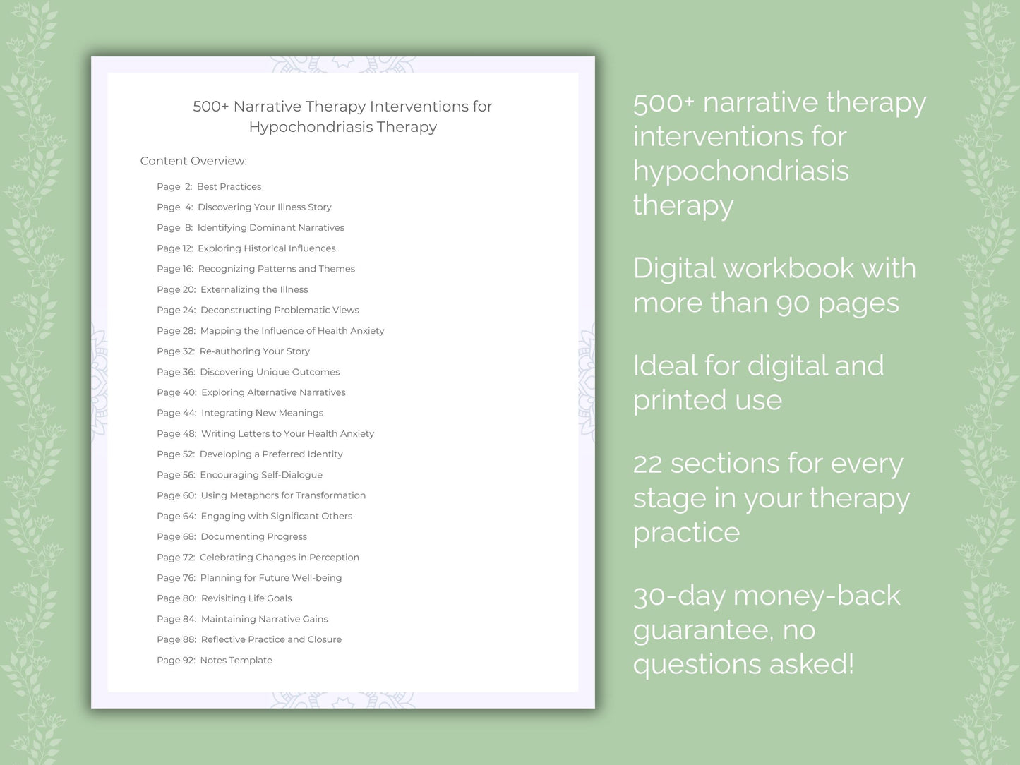 Hypochondriasis Narrative Therapy Therapist Worksheets