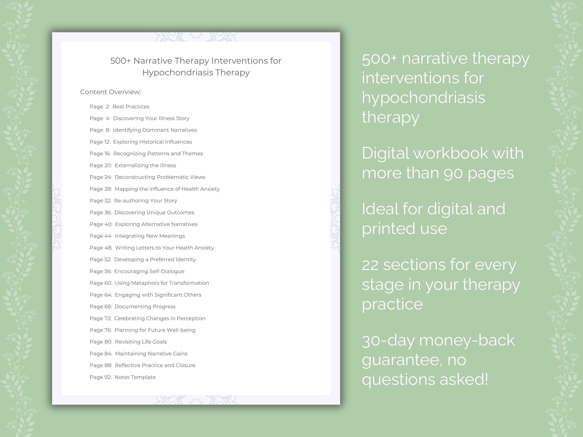 Hypochondriasis Narrative Therapy Therapist Worksheets