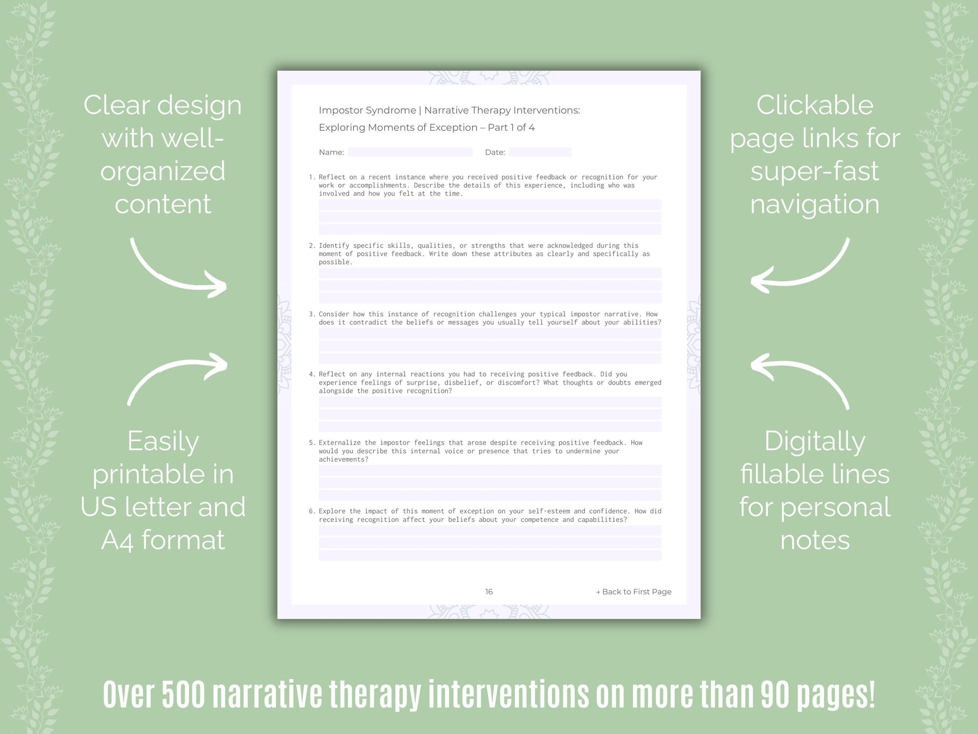 Impostor Syndrome Narrative Therapy Counseling Templates
