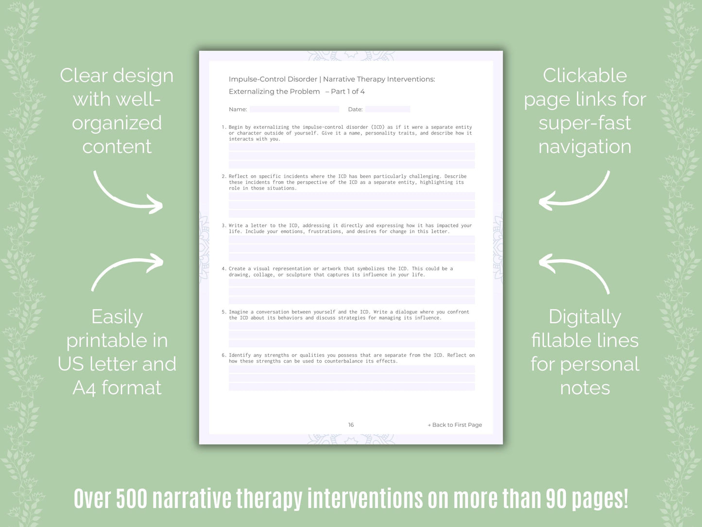 Impulse-Control Disorder (ICD) Narrative Therapy Counseling Templates