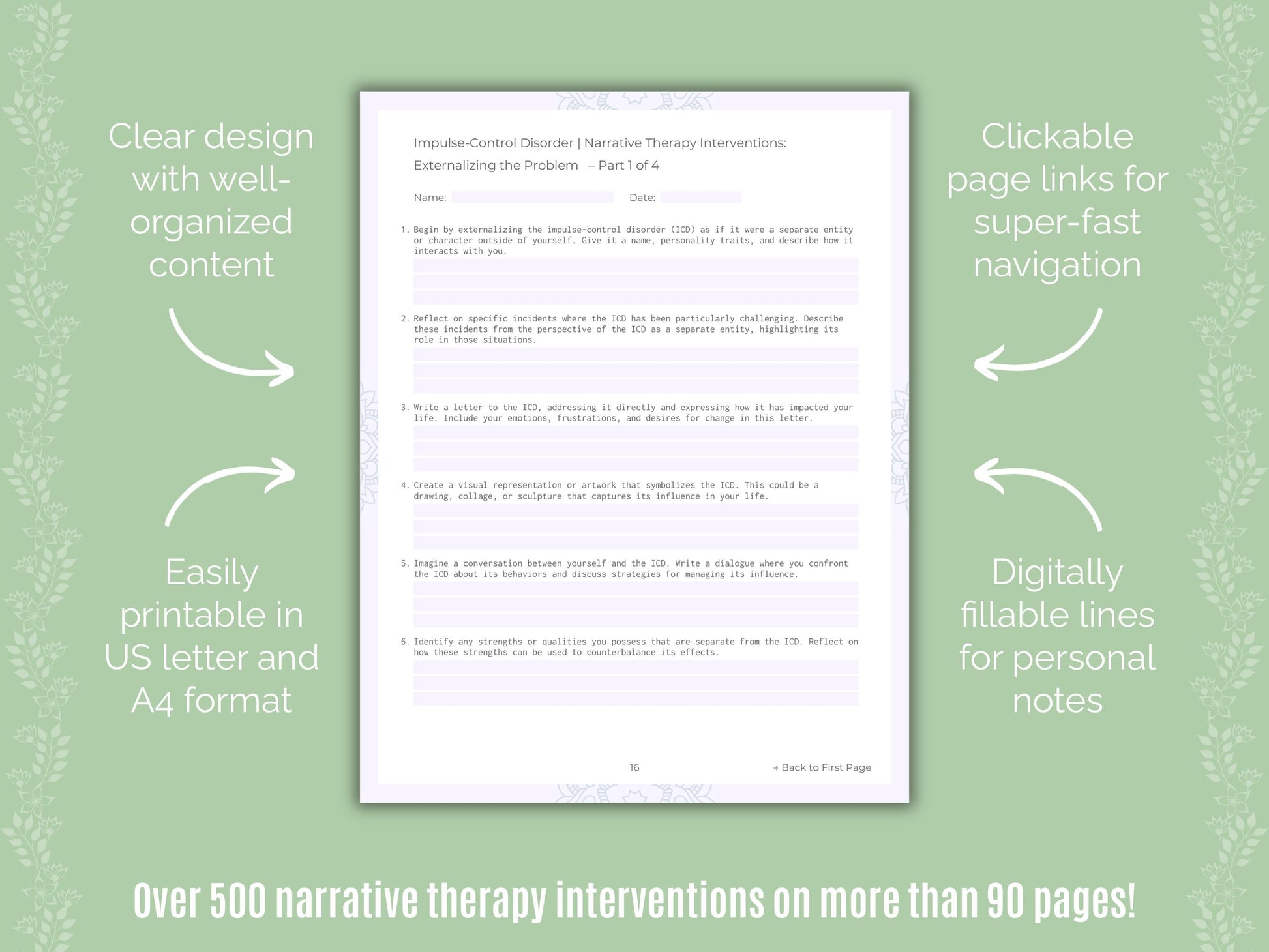 Impulse-Control Disorder (ICD) Narrative Therapy Counseling Templates