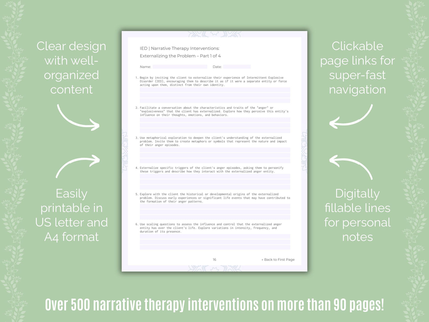 Intermittent Explosive Disorder (IED) Narrative Therapy Counseling Templates