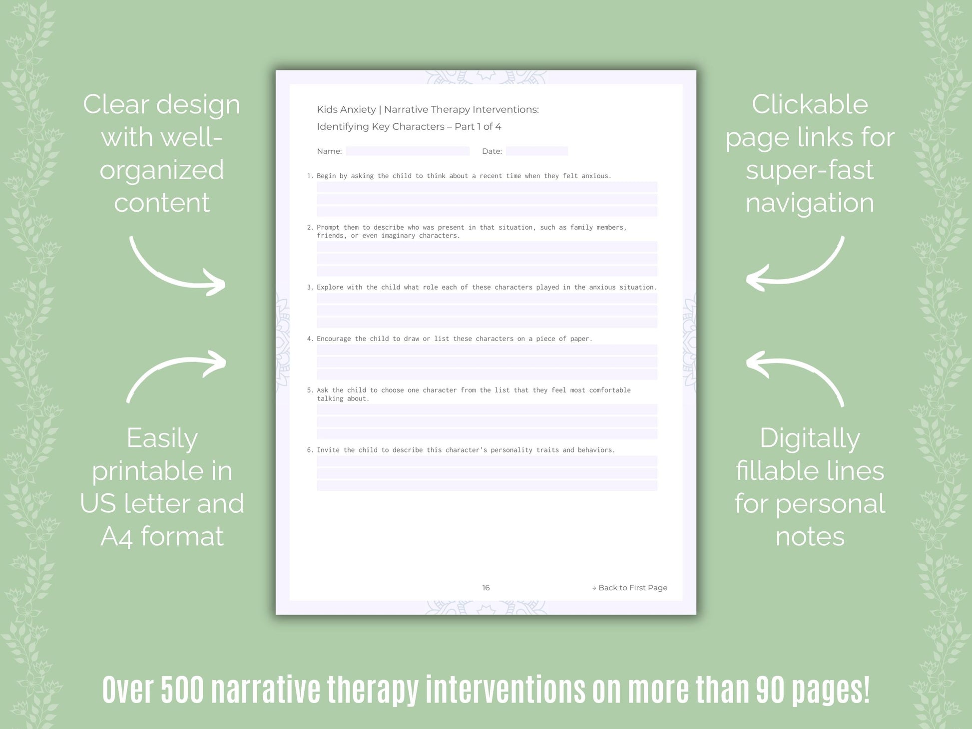 Kids Anxiety Narrative Therapy Counseling Templates