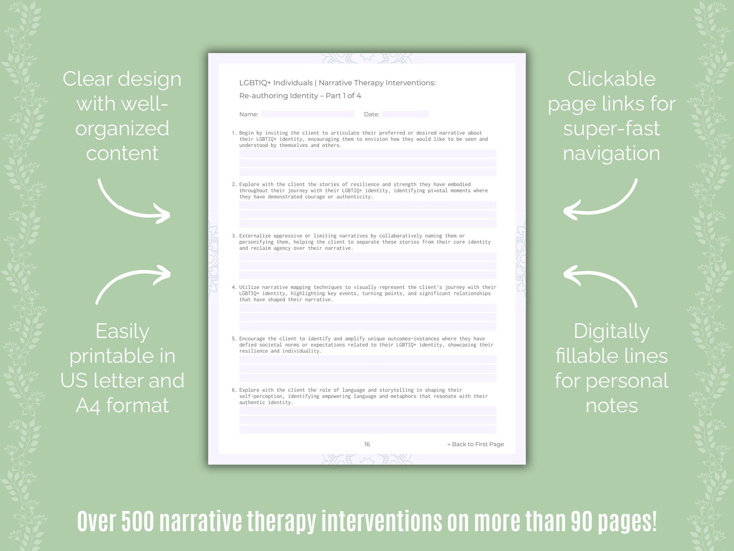 LGBTIQ+ Individuals Narrative Therapy Counseling Templates