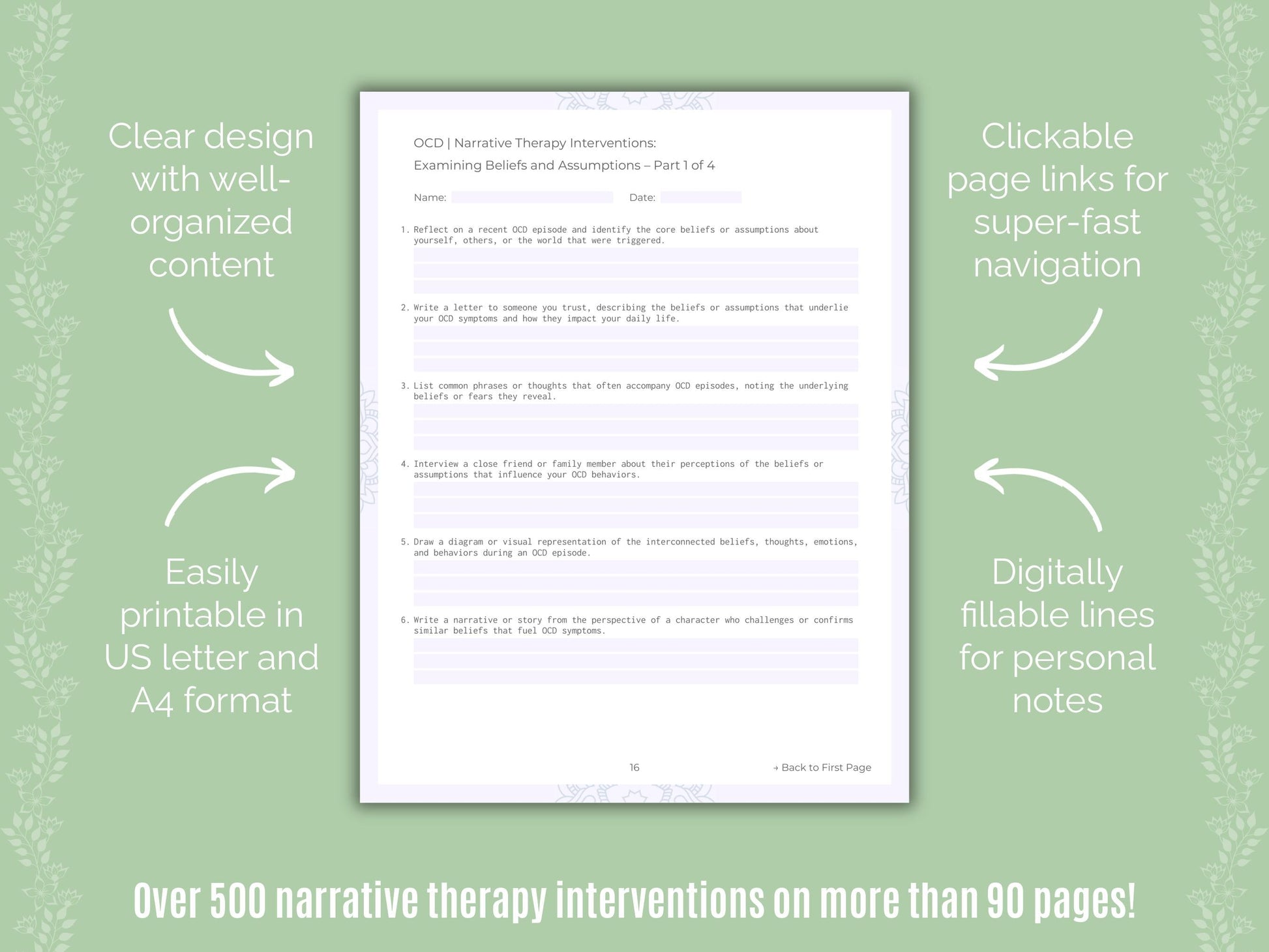 Obsessive-Compulsive Disorder (OCD) Narrative Therapy Counseling Templates