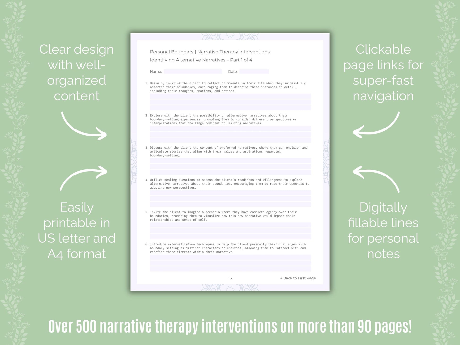 Personal Boundary Narrative Therapy Counseling Templates