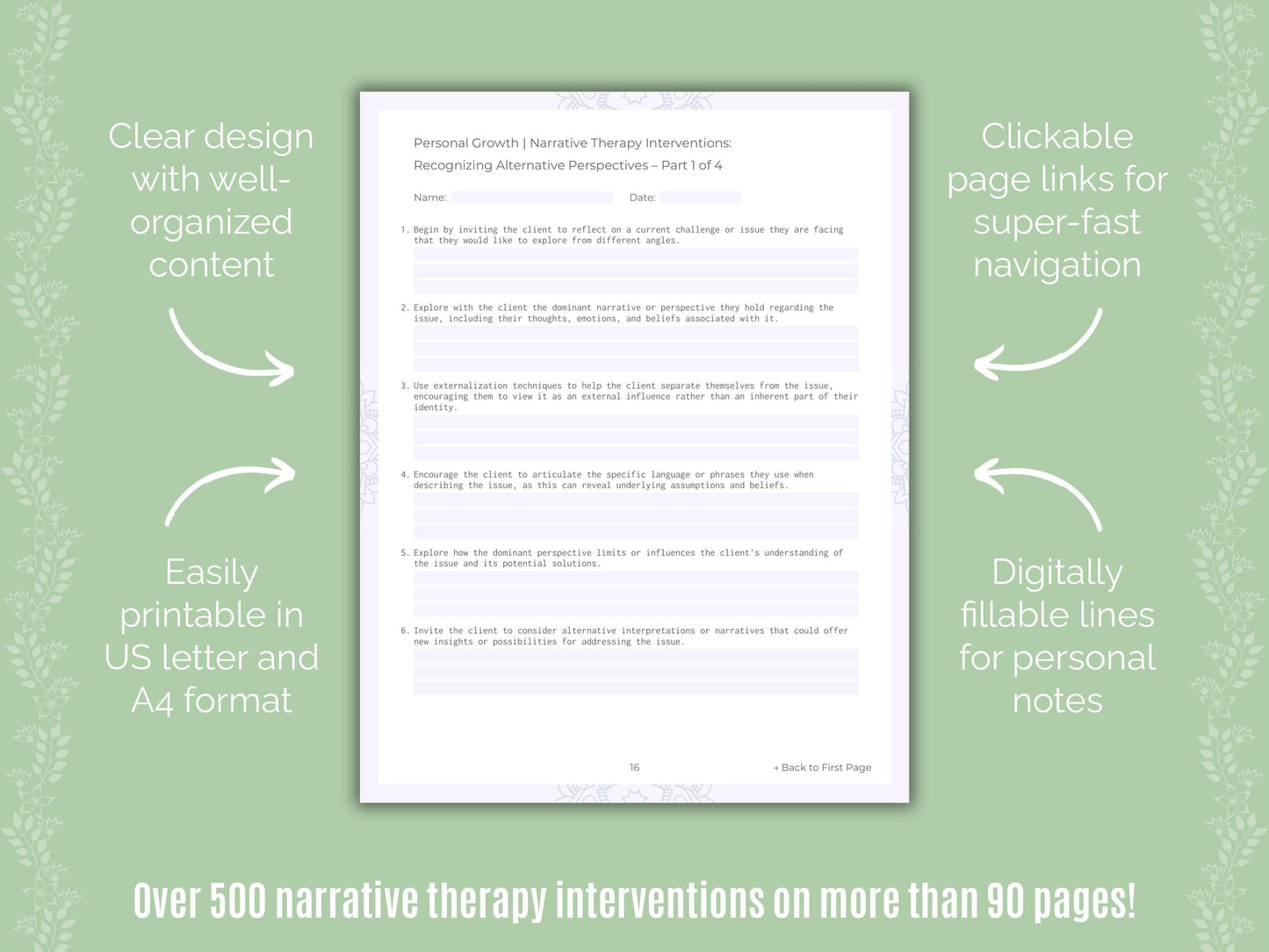 Personal Growth Narrative Therapy Counseling Templates