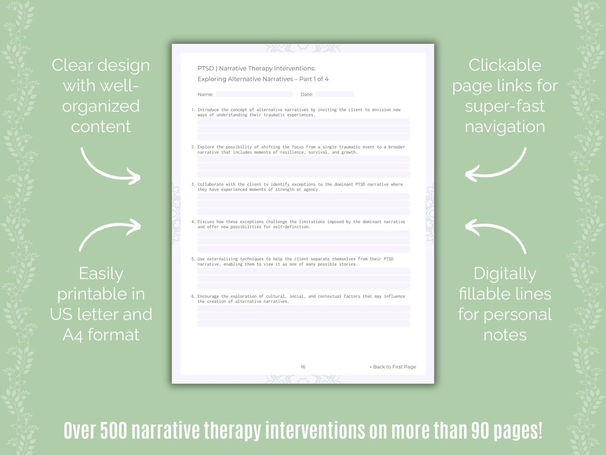 Post-Traumatic Stress Disorder (PTSD) Narrative Therapy Counseling Templates