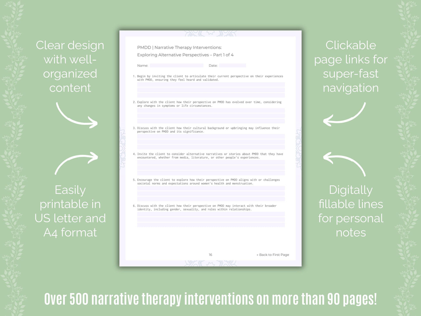 Premenstrual Dysphoric Disorder Narrative Therapy Counseling Templates