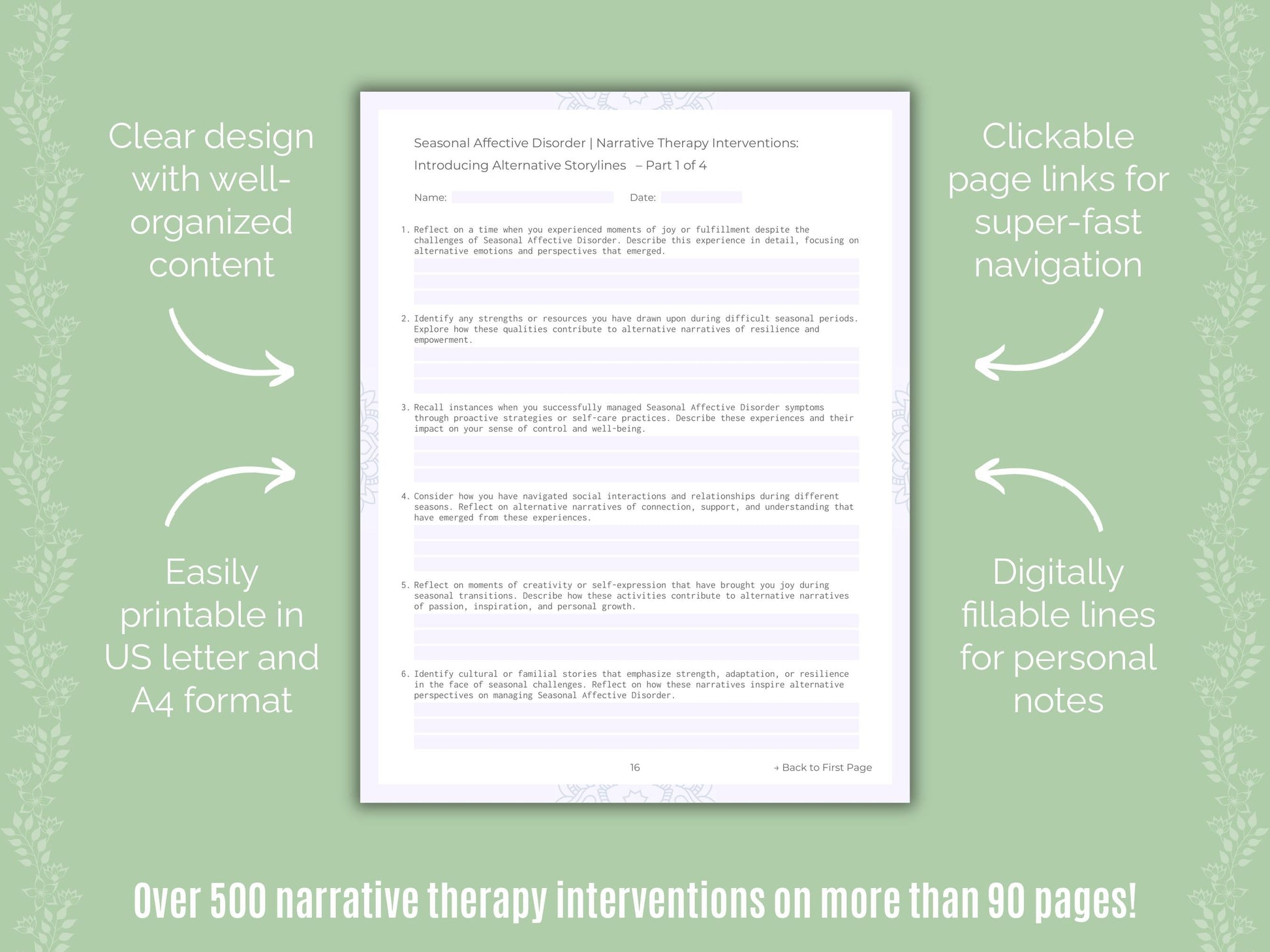 Seasonal Affective Disorder Narrative Therapy Counseling Templates