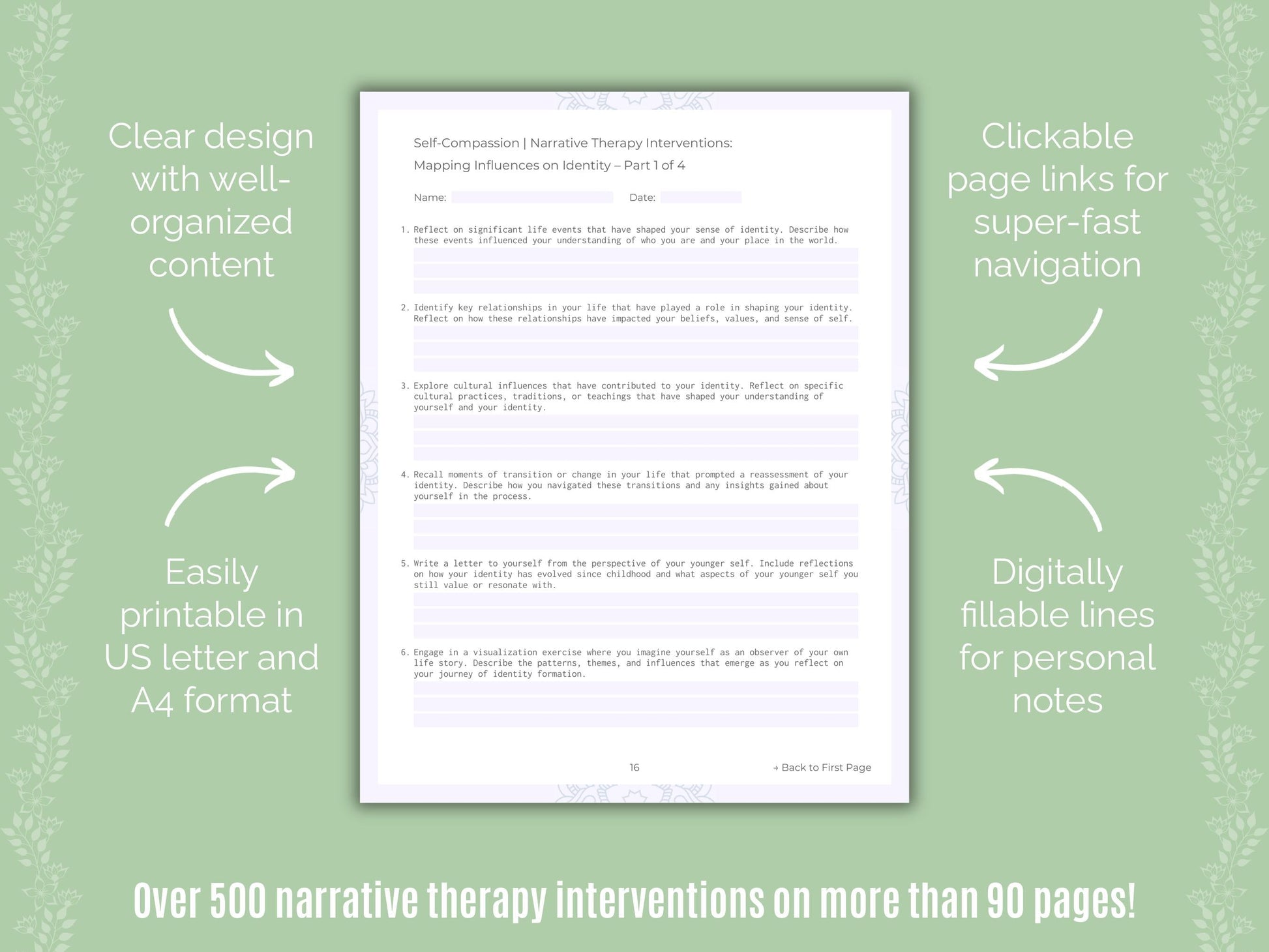 Self-Compassion Narrative Therapy Counseling Templates