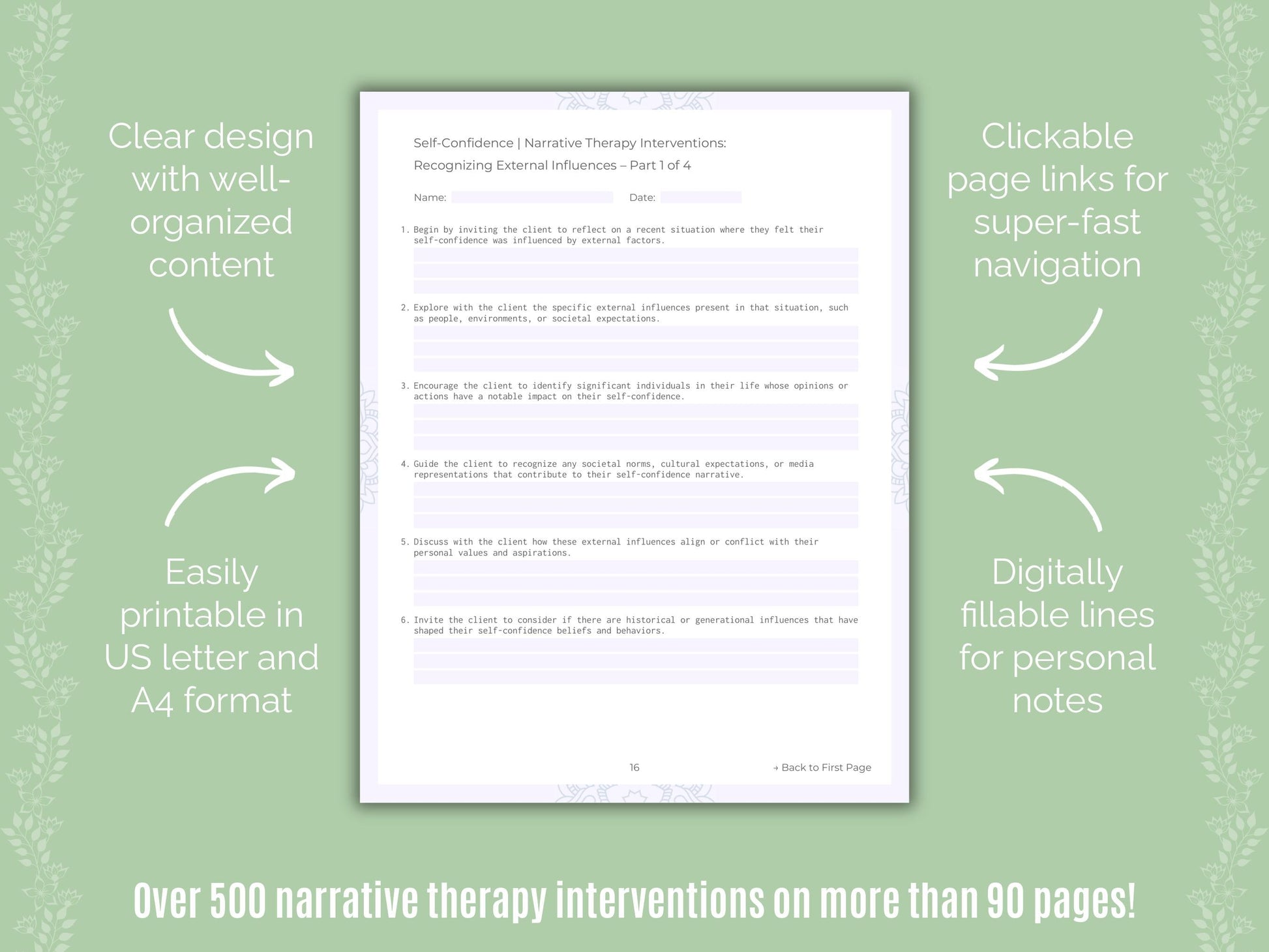 Self-Confidence Narrative Therapy Counseling Templates
