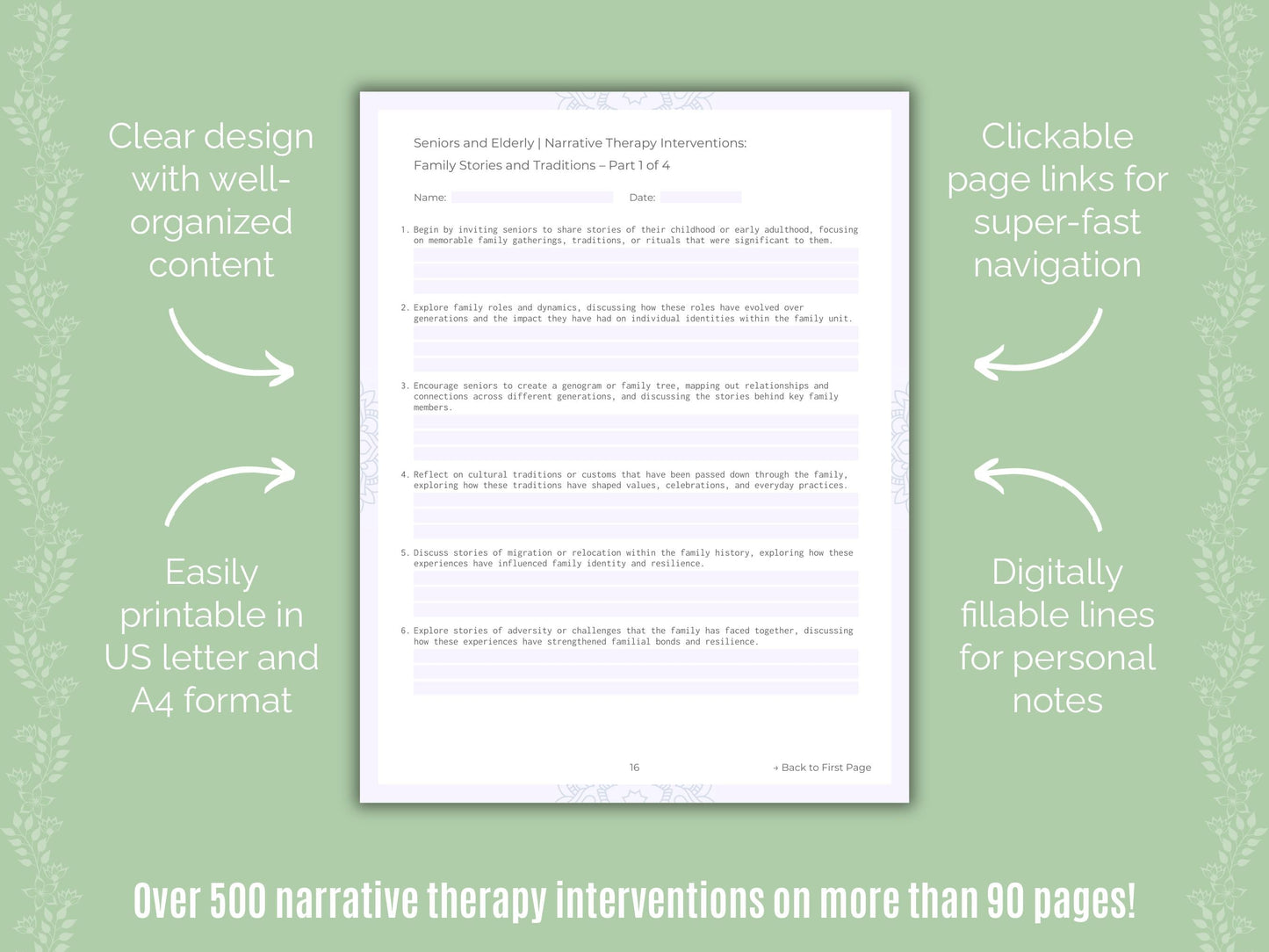 Seniors and Elderly Narrative Therapy Counseling Templates