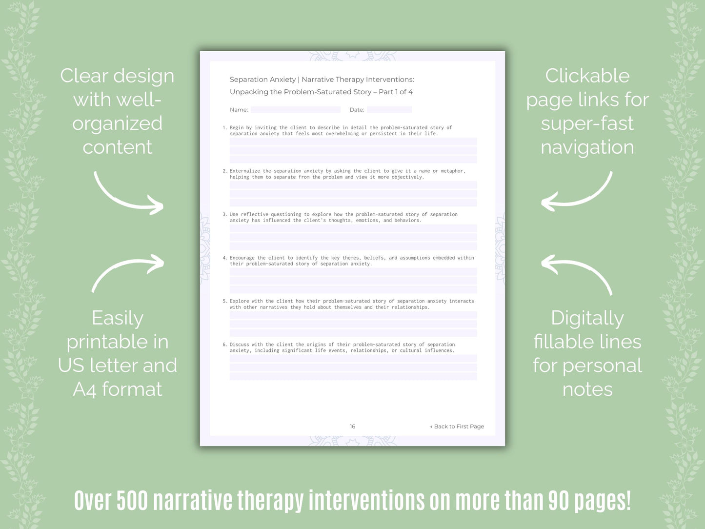 Separation Anxiety Narrative Therapy Counseling Templates