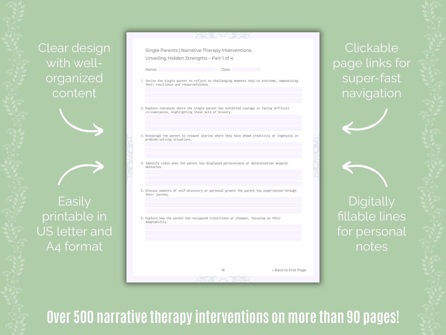 Single Parents Narrative Therapy Counseling Templates