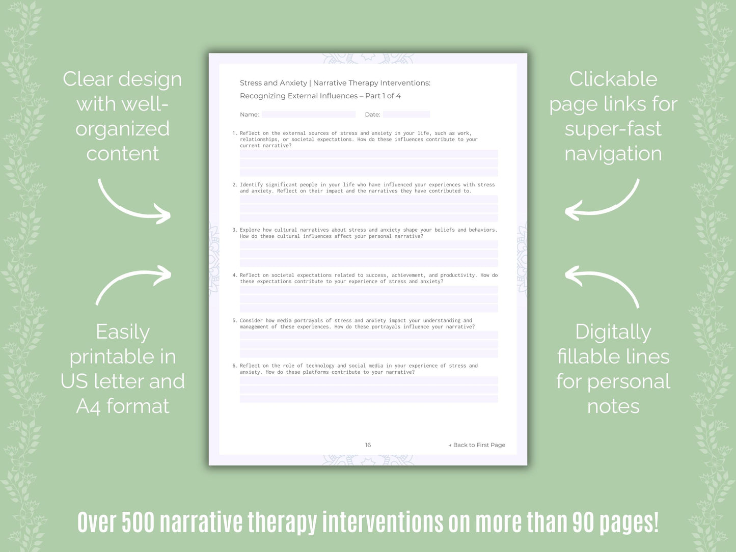 Stress and Anxiety Narrative Therapy Counseling Templates