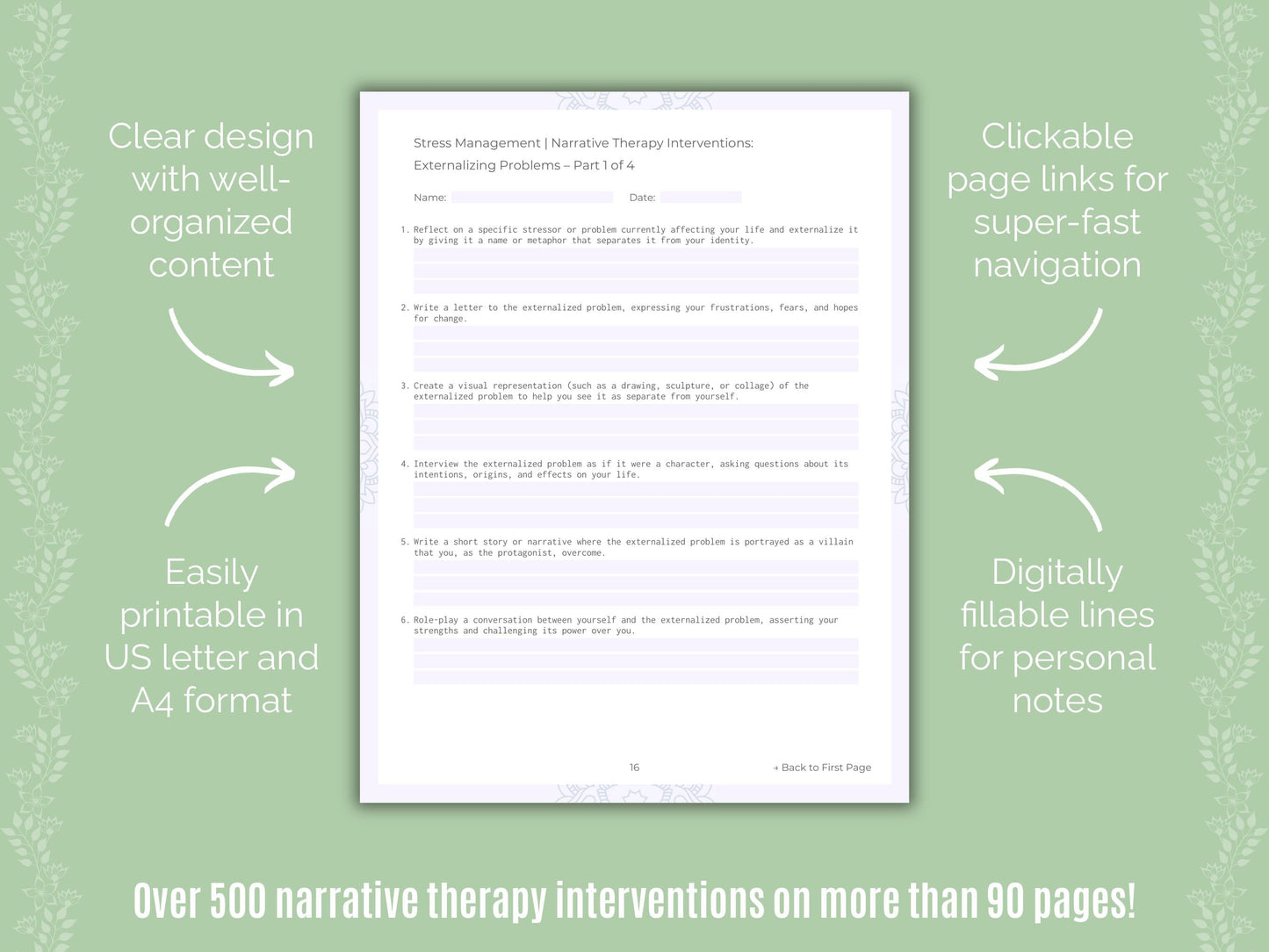Stress Management Narrative Therapy Counseling Templates