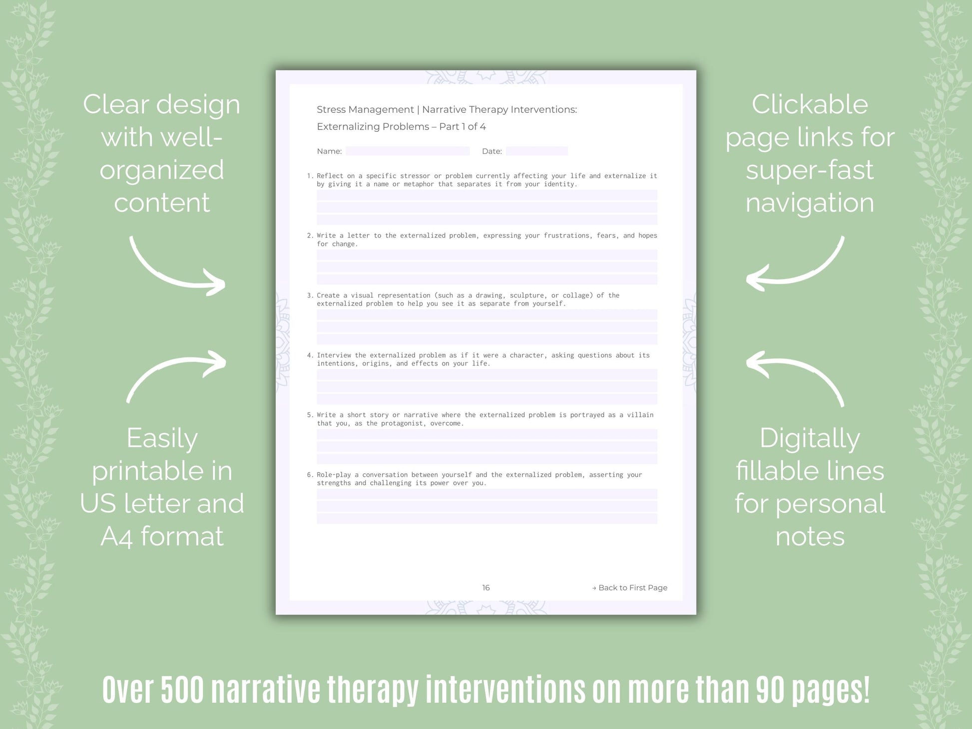 Stress Management Narrative Therapy Counseling Templates