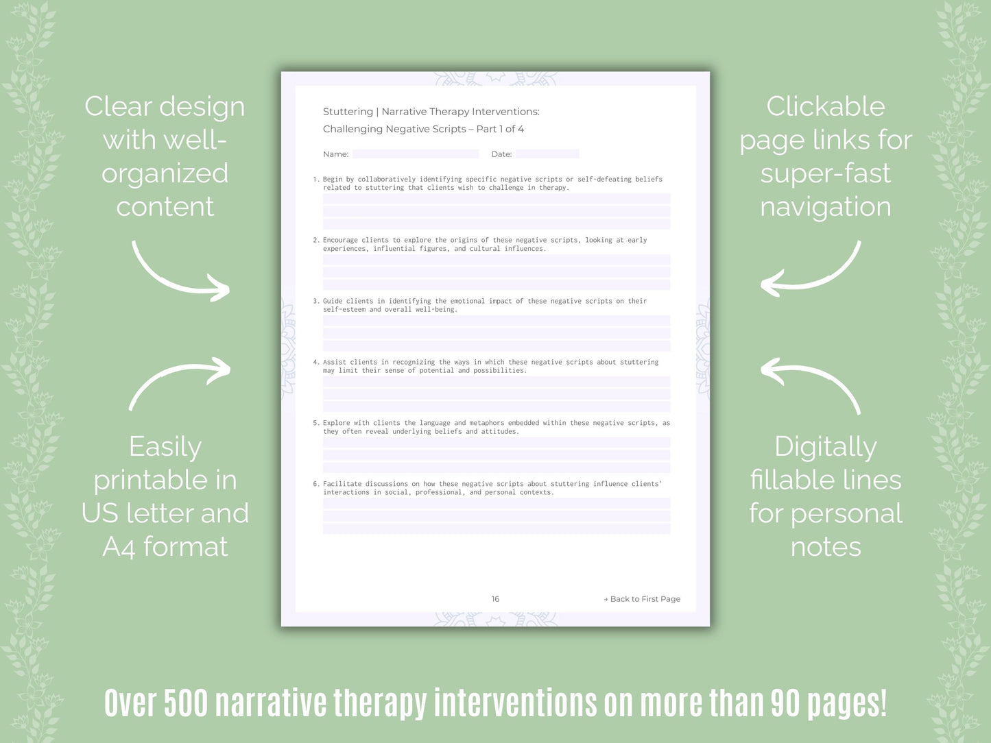 Stuttering Narrative Therapy Counseling Templates