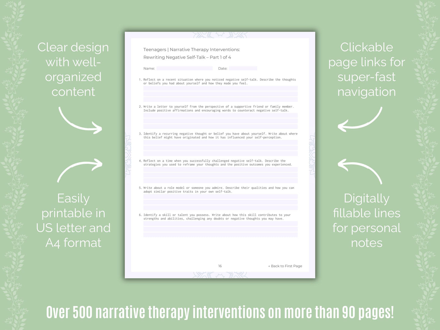 Teenagers Narrative Therapy Counseling Templates