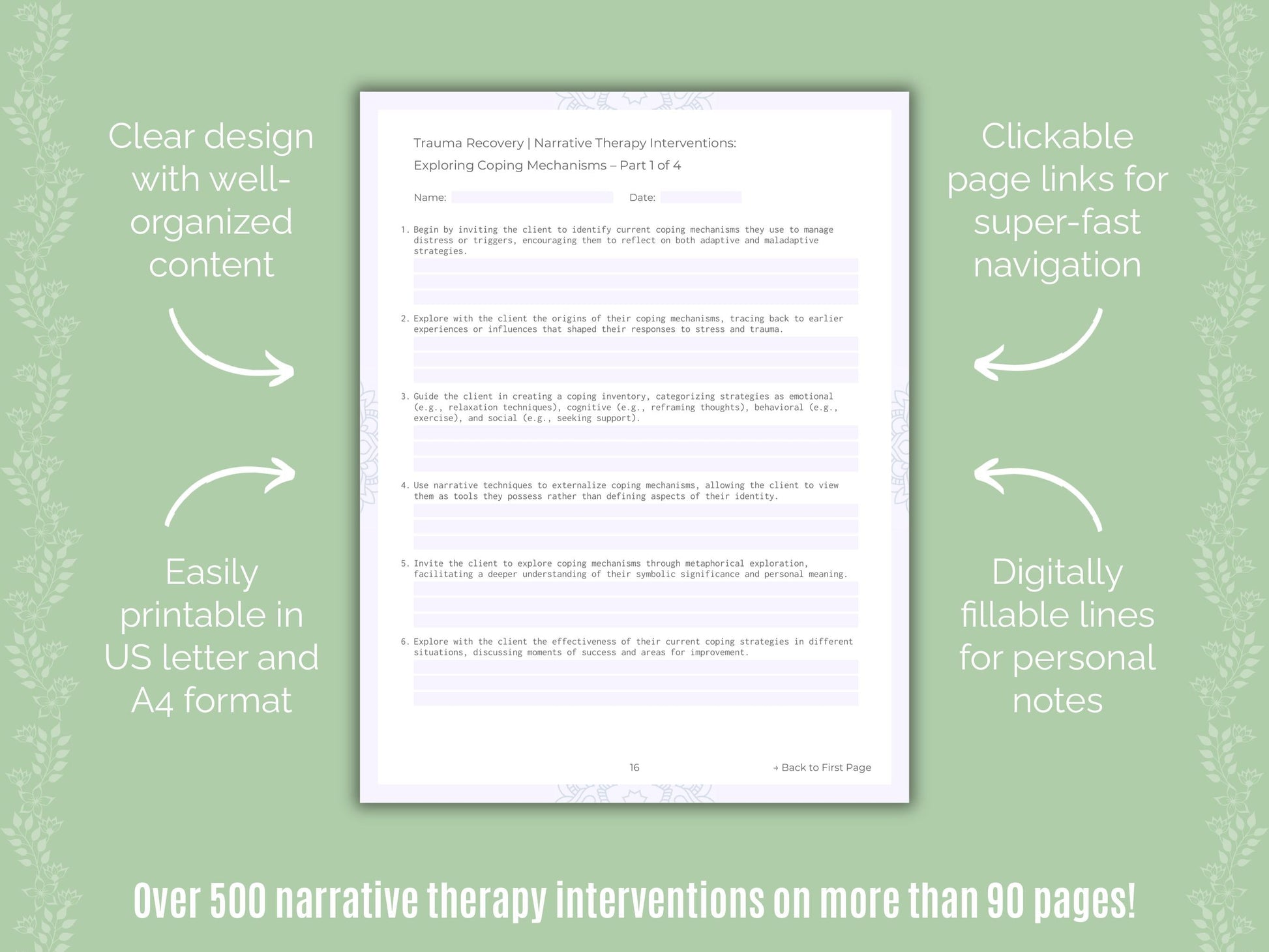 Trauma Recovery Narrative Therapy Counseling Templates