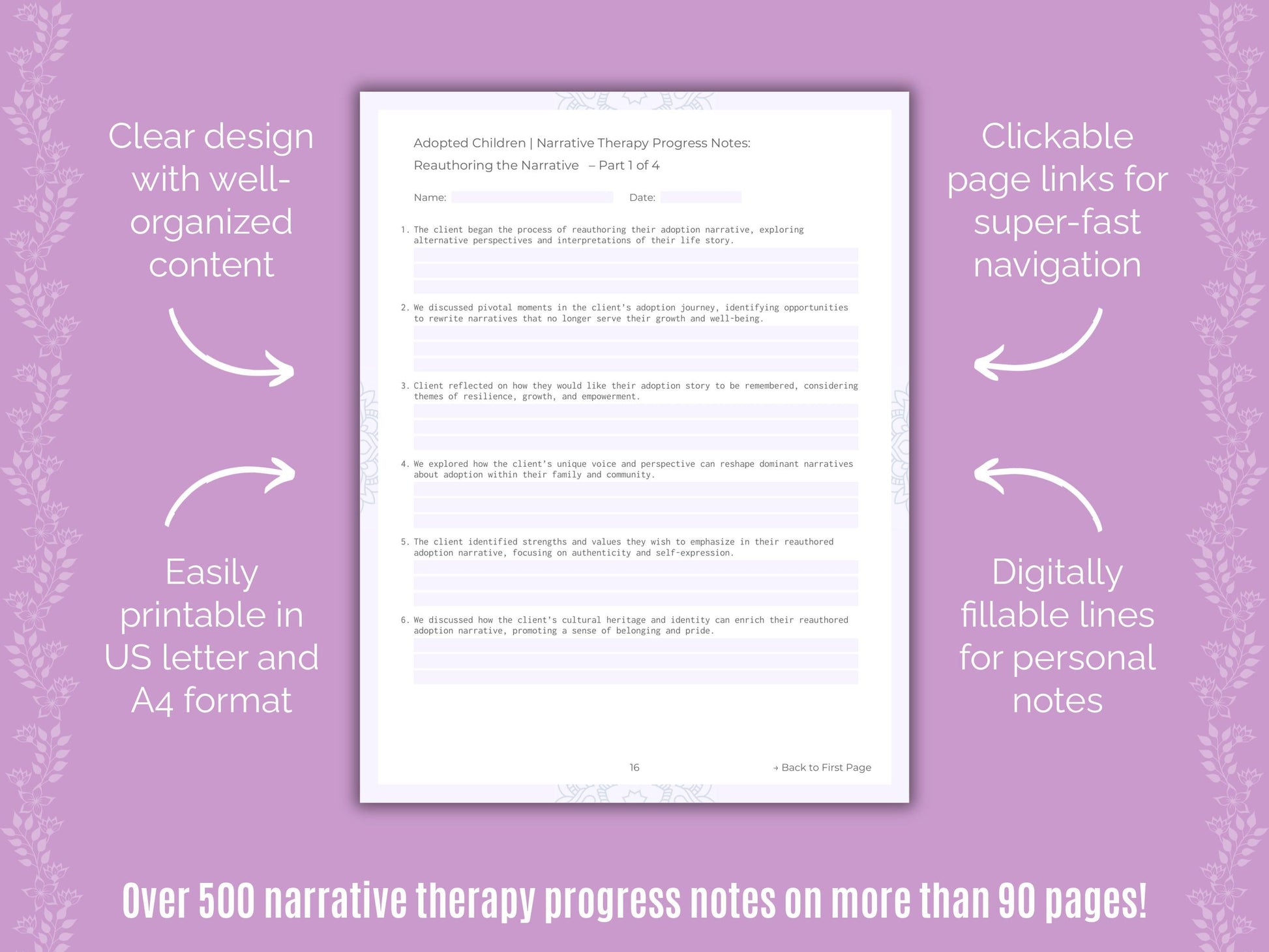 Adopted Children Narrative Therapy Counseling Templates