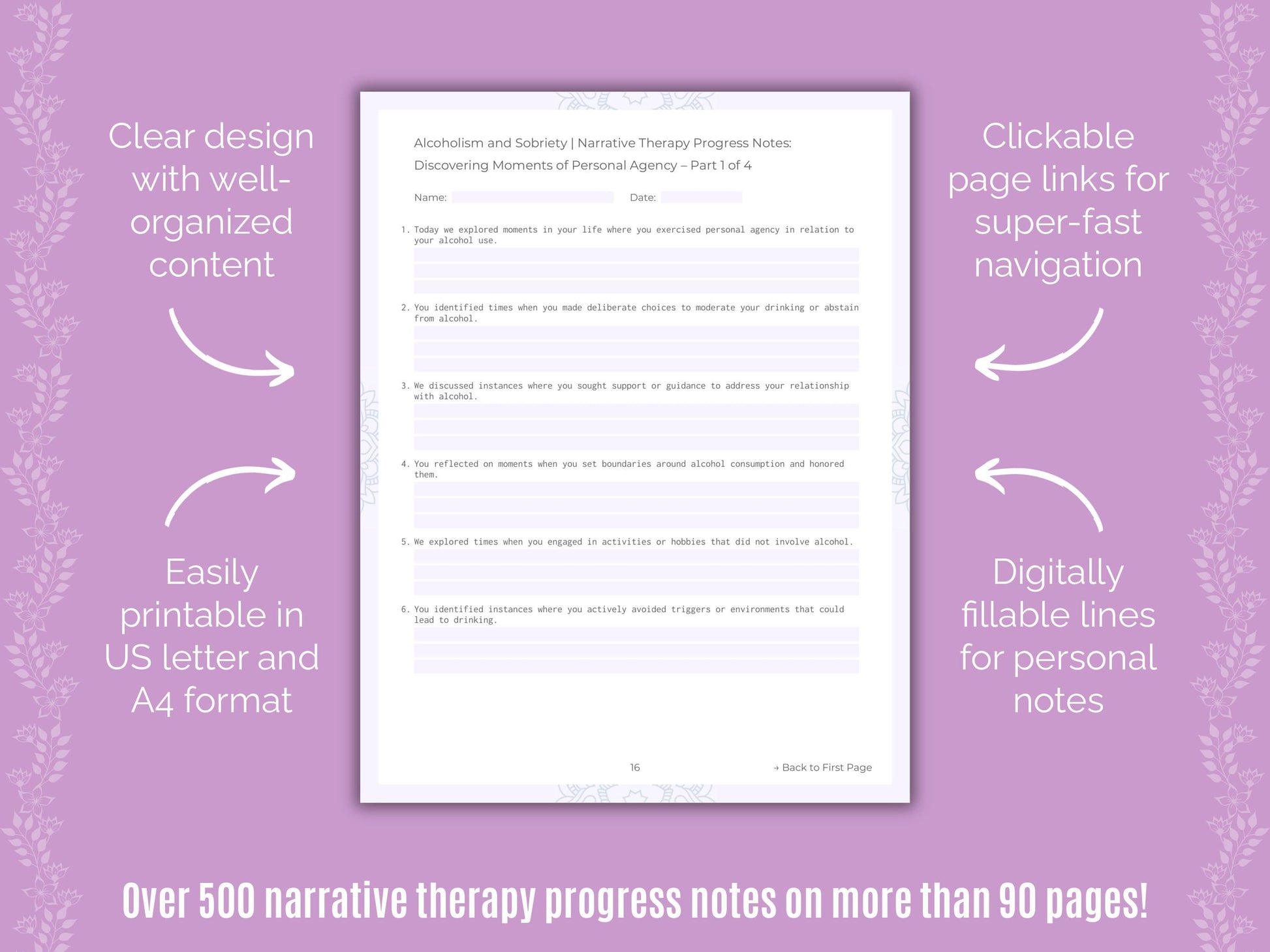 Alcoholism and Sobriety Narrative Therapy Counseling Templates