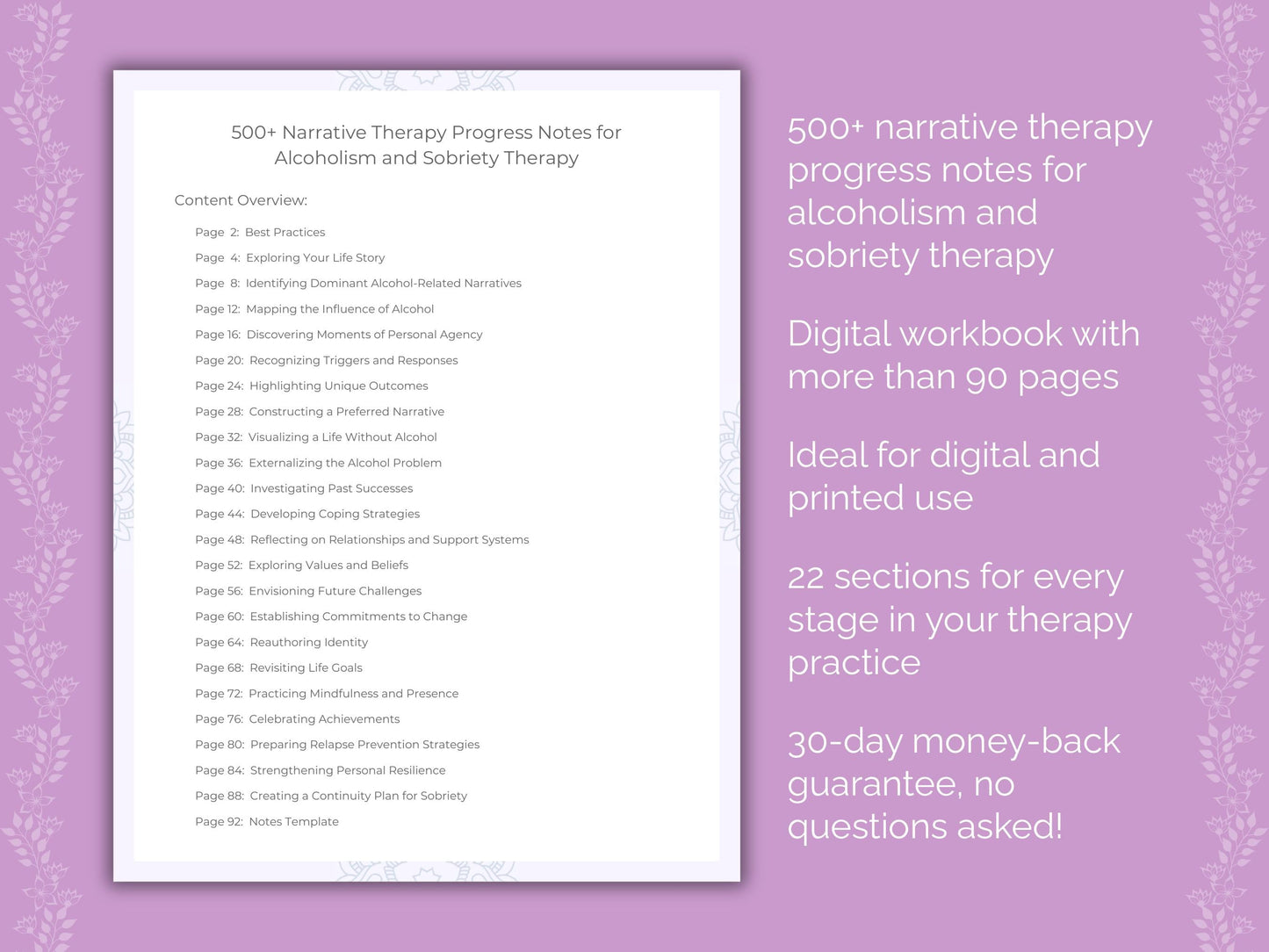 Alcoholism and Sobriety Narrative Therapy Therapist Worksheets