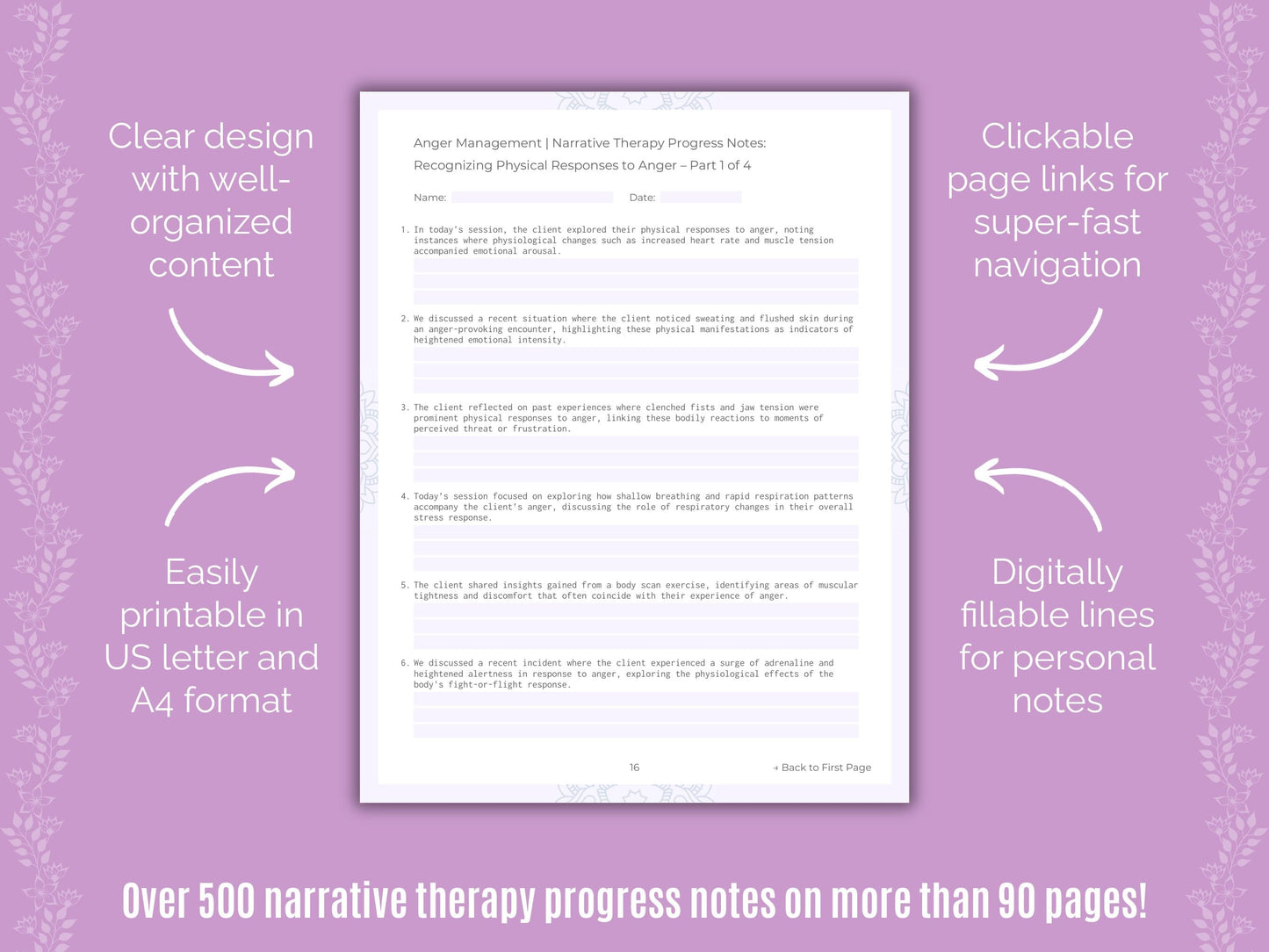 Anger Management Narrative Therapy Counseling Templates