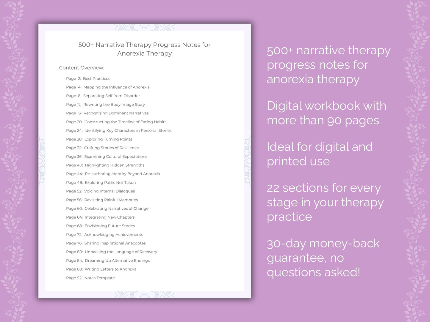 Anorexia Narrative Therapy Therapist Worksheets